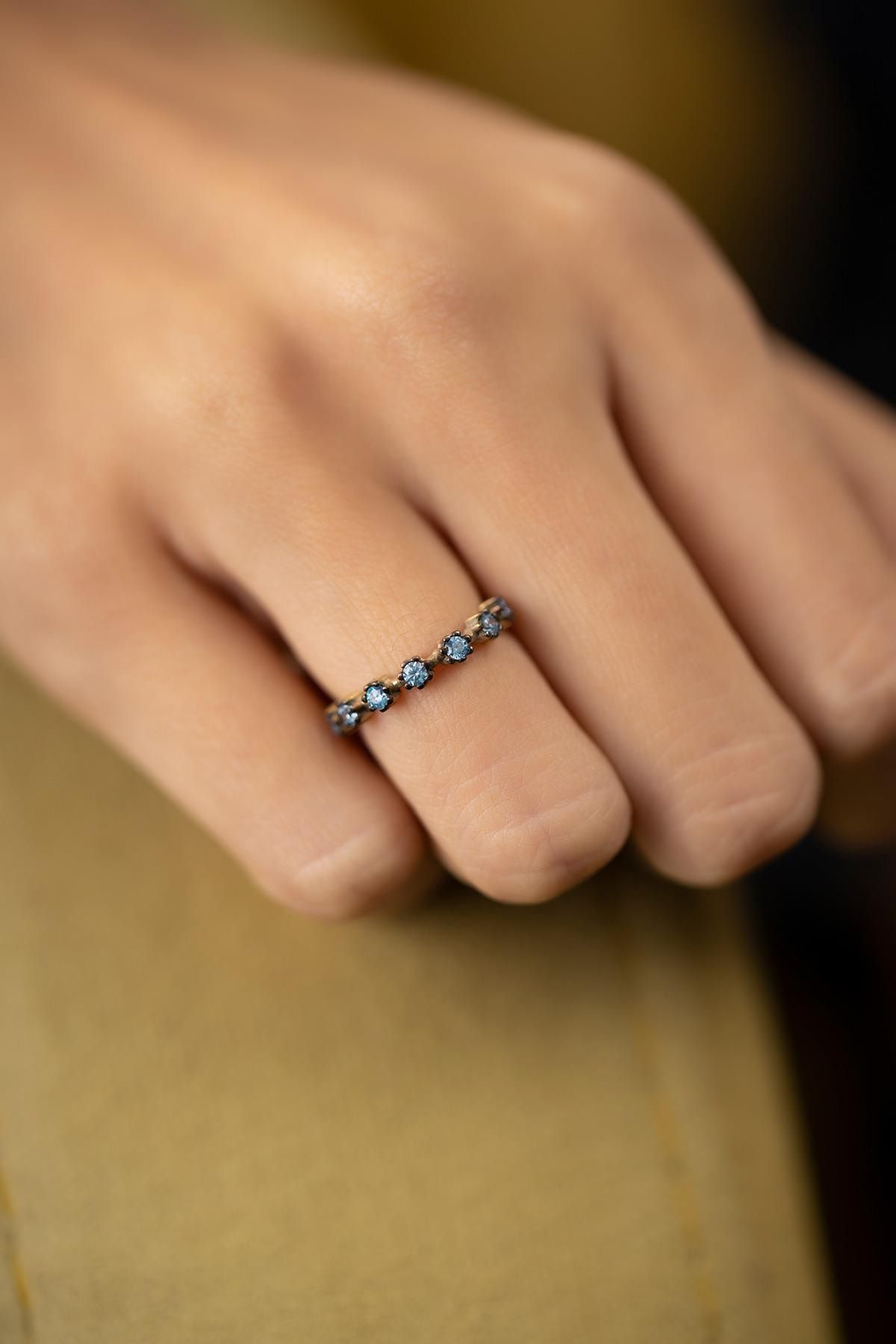 İzla Design Kadın Taç Model Safir Taşlı Altın Kaplama Gümüş İtalyan Yüzük