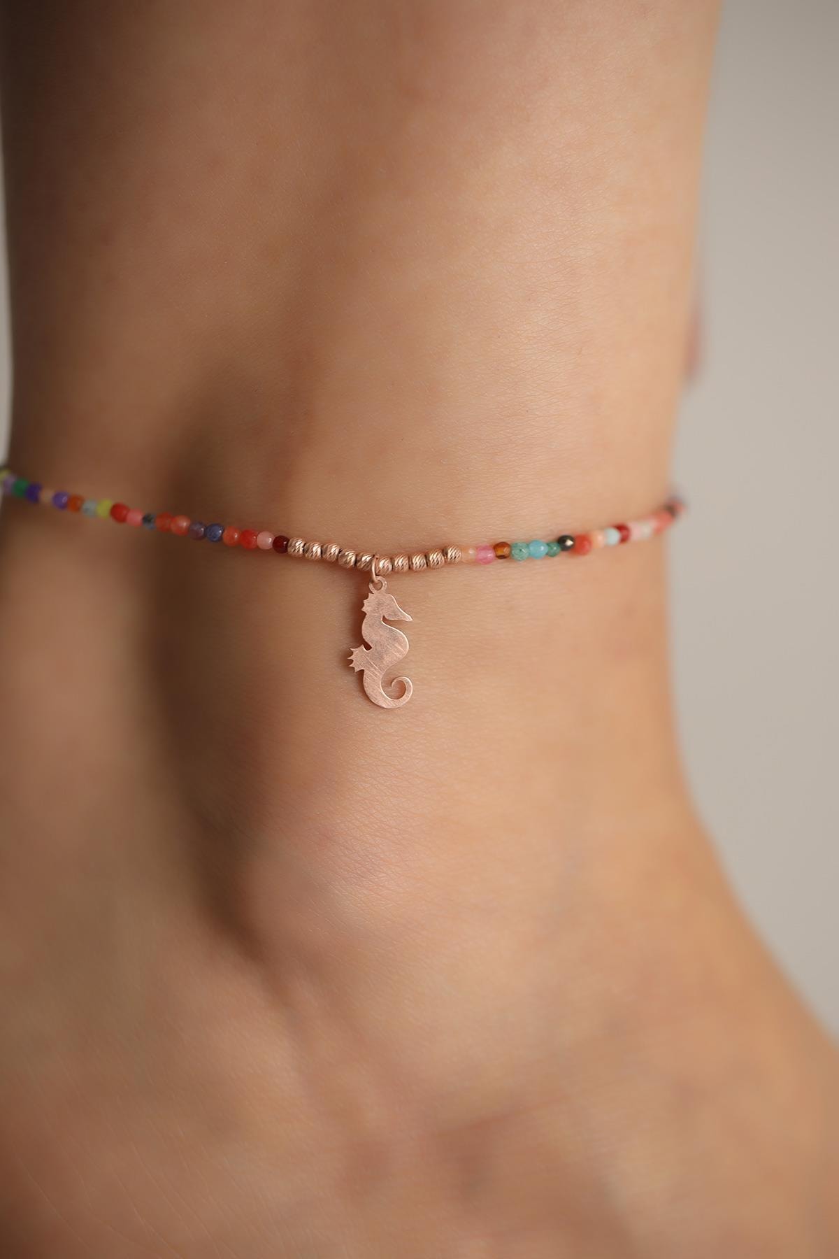 İzla Design Kadın Deniz Atı Model Kuvars Taşlı Dorika Gümüş İtalyan Halhal