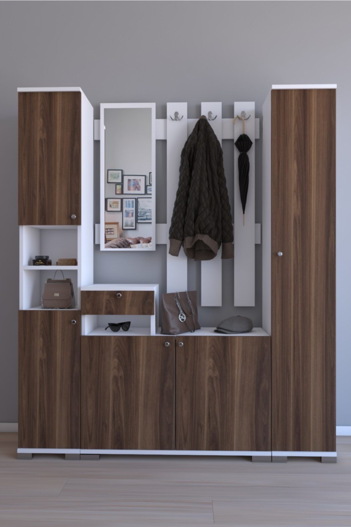 KAHRAMAN 35 YAPI MARKET Kahraman 35 - Vestiyer Manolya Portmanto Takımı - Ceviz