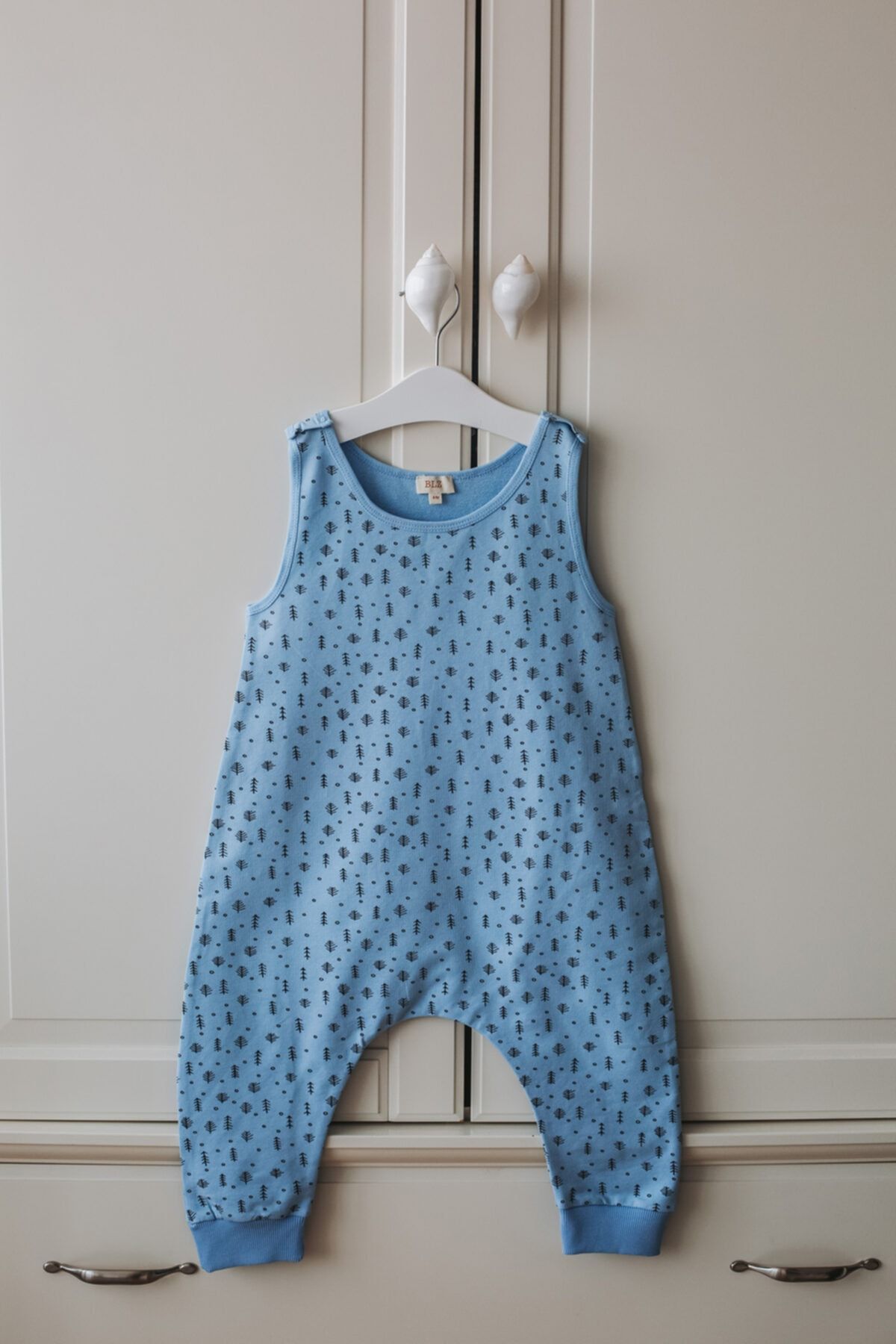 BLZ Unisex Bebek Mavi Desenli Salopet