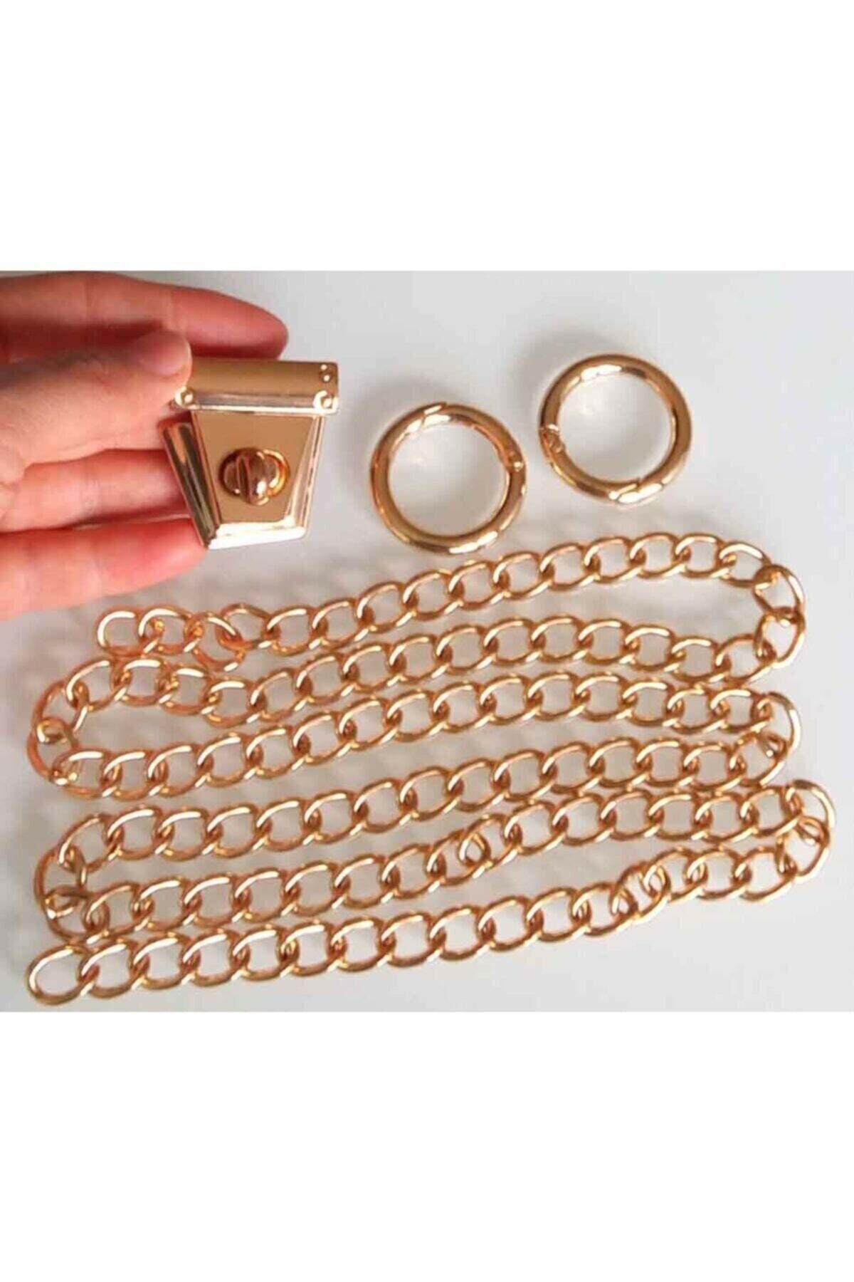 Aklar Çanta Light Gold Renk Zincir Set