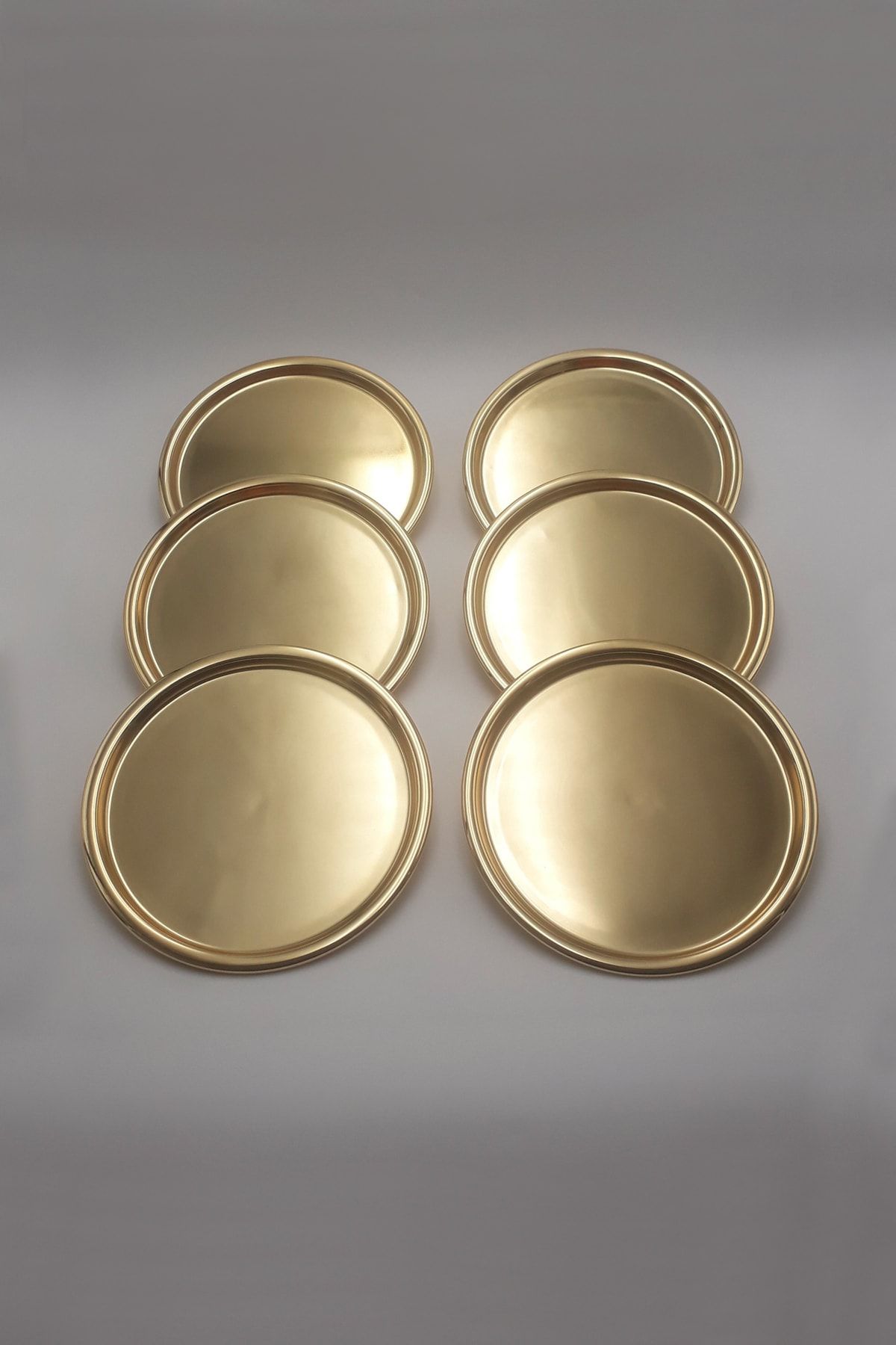 Fiyakalı Ürünler 6'lı Gold Metal Dekoratif Servis Tepsisi, Çay Ve Kahve Tepsisi, Pasta Ve Tatlı Sunum Tepsisi 22cm