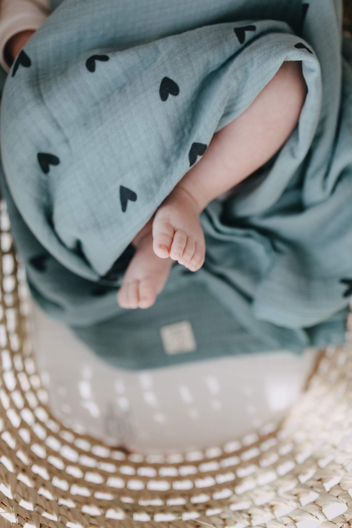 Leporem Baby&Home Leporem Mint Renk Kalp Desenli 4 Katlı Müslin Bebek Battaniyesi