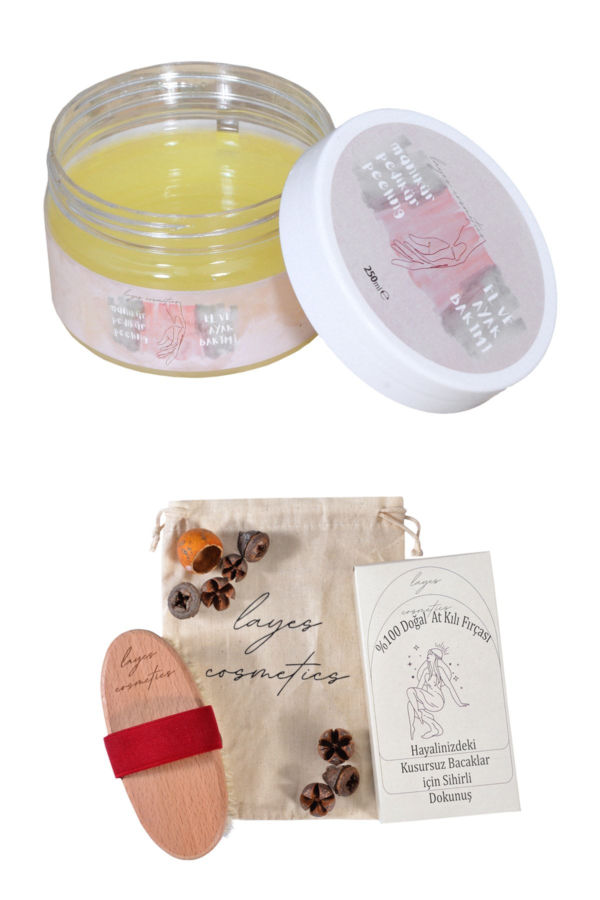 Layes Manikür & Pedikür Peeling 250 Ml + Selülit Karşıtı Doğal At Kılı Fırçası