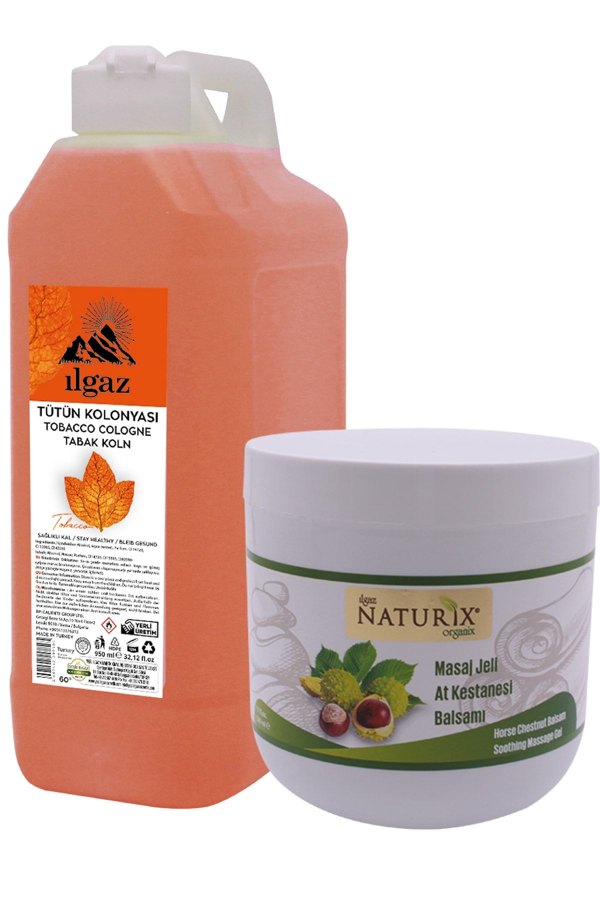 ILGAZ 1000ml Geleneksel Bidon Tütün Kolonyası + Naturix At Kestanesi Balsamı 500ml At Kestanesi Masaj Jeli