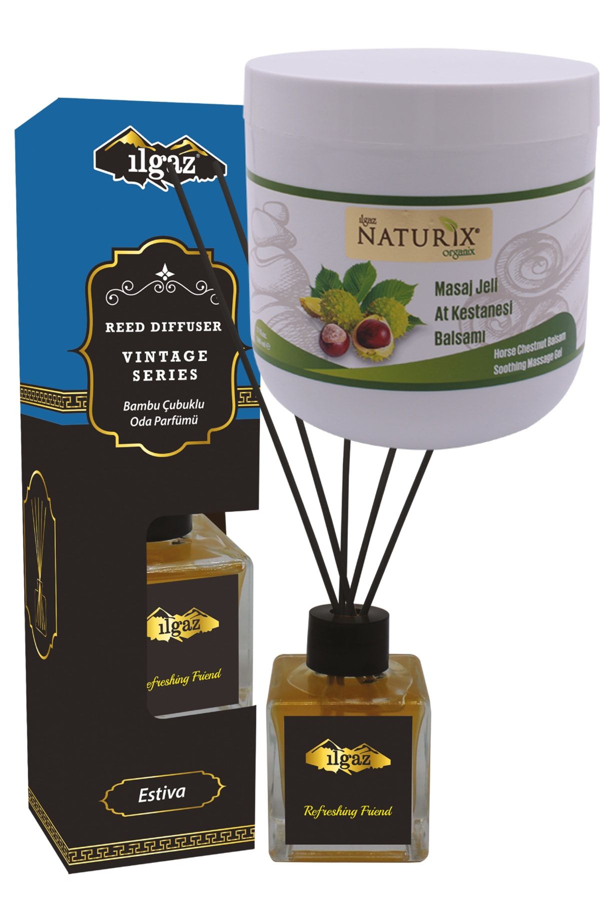 ILGAZ Vintage Espica 100 Ml Çubuklu Oda Kokusu + Naturix At Kestanesi Balsamı 500 Ml