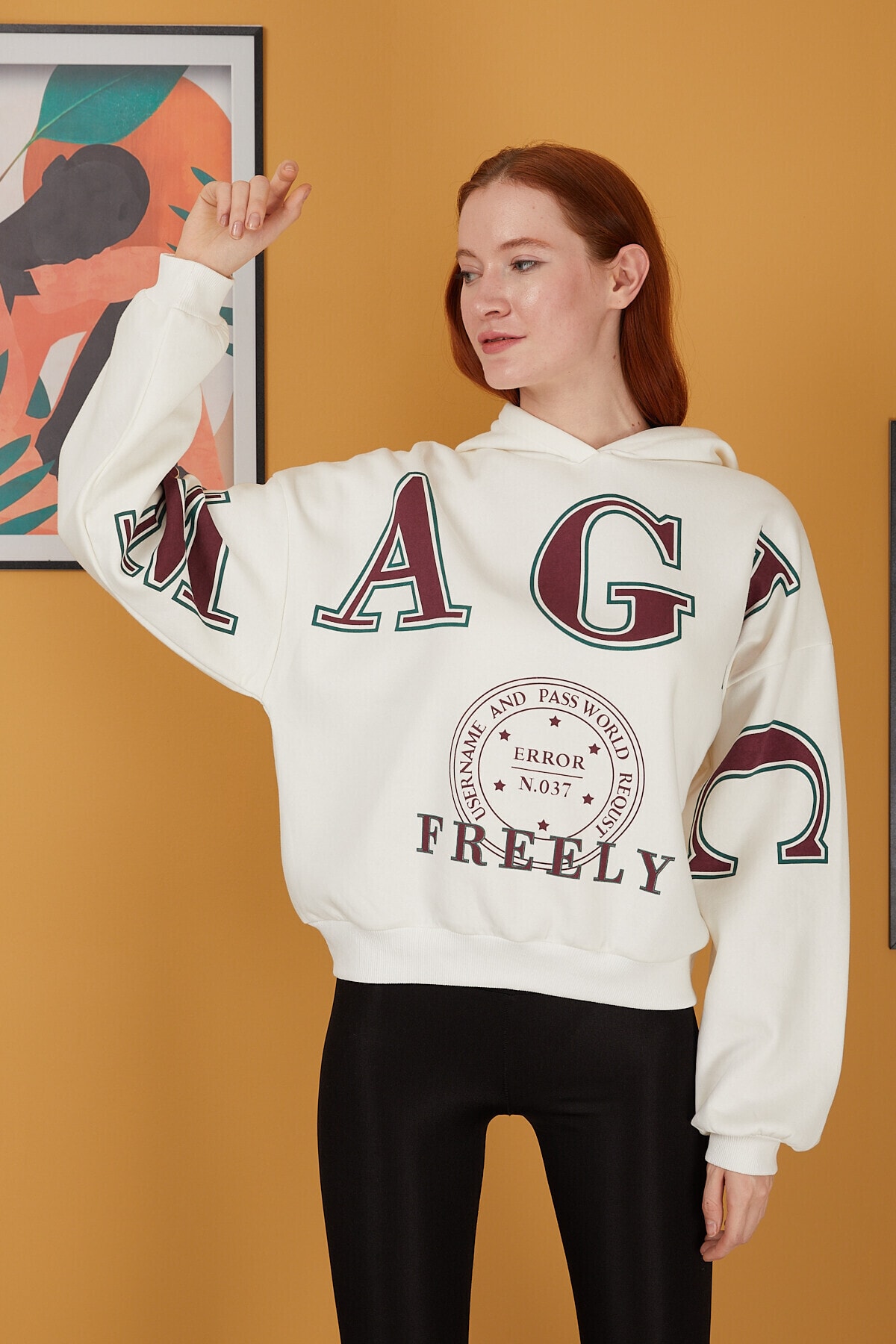 Viking Jeans Magıc Baskılı Eteği Ve Kolları Ribanalı Kapuşonlu Oversize Sweat