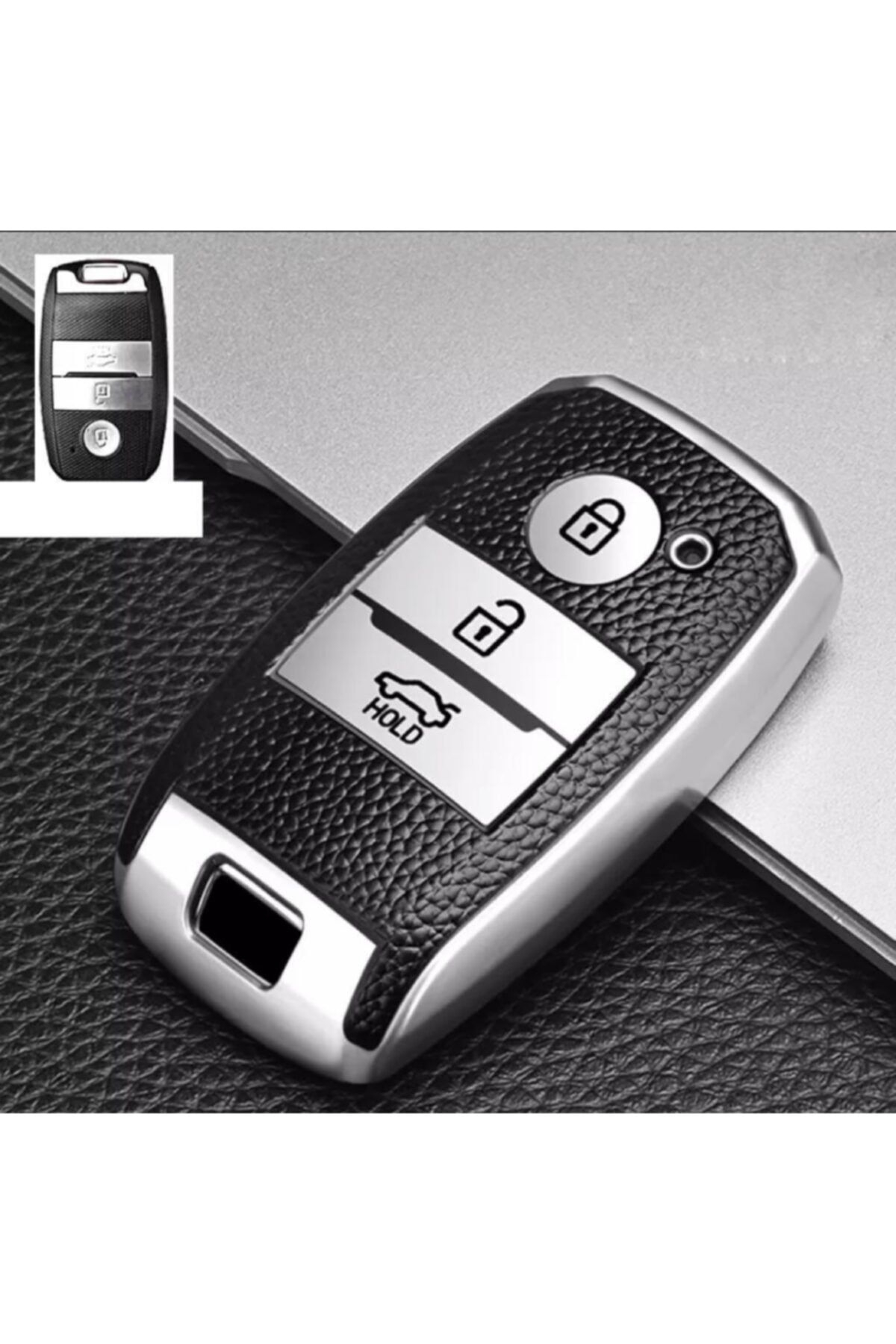 OEM Kia Rio Ceed Soul Sportage Sorento Carens Picanto Lüx Anahtar Koruma Kılıfı Sustasız Model Gümüş