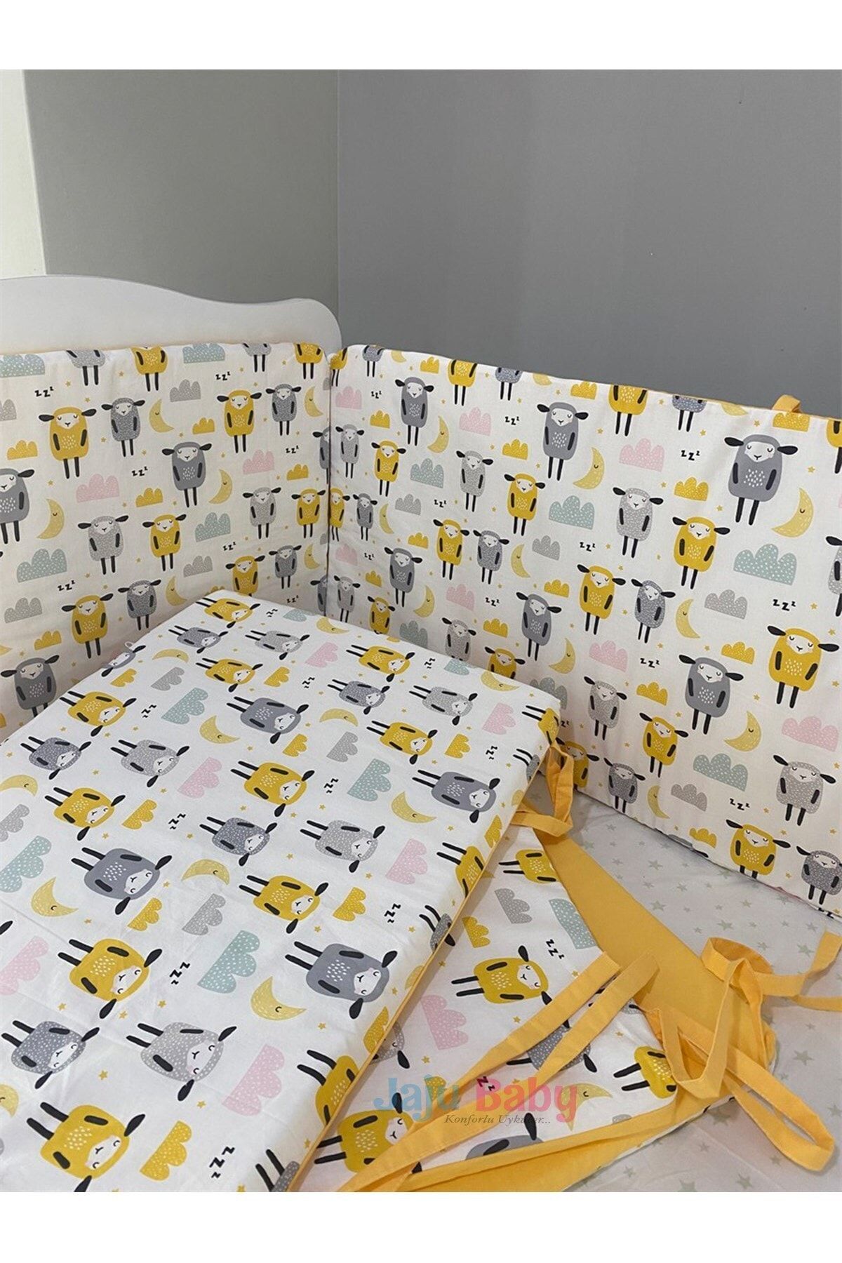 Jaju Baby Sevimli Kuzu Desenli 60x120 Beşik Kenar Koruma Özel Ölçü