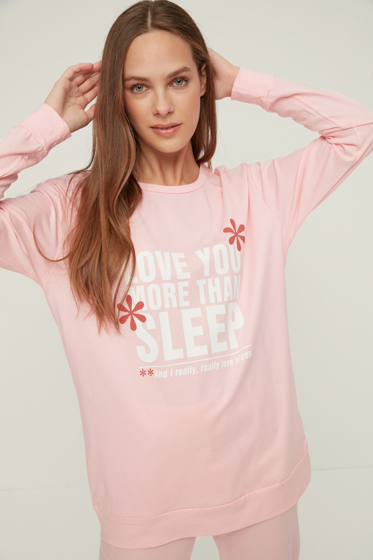 TRENDYOLMİLLA Pudra Baskılı Örme Pijama Takımı THMAW22PT0638