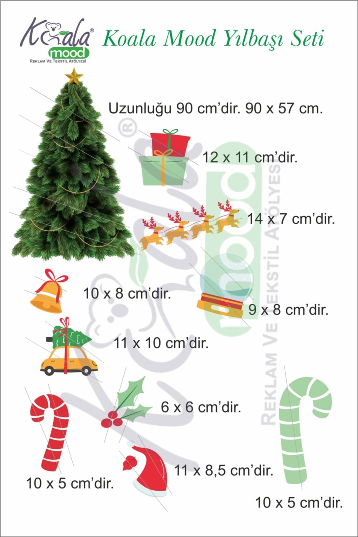 Koala Mood Yılbaşı Ağacı Ve Süsleme Seti Yeni Yıl Dekoratif Çıkartma Sticker Noel Baba