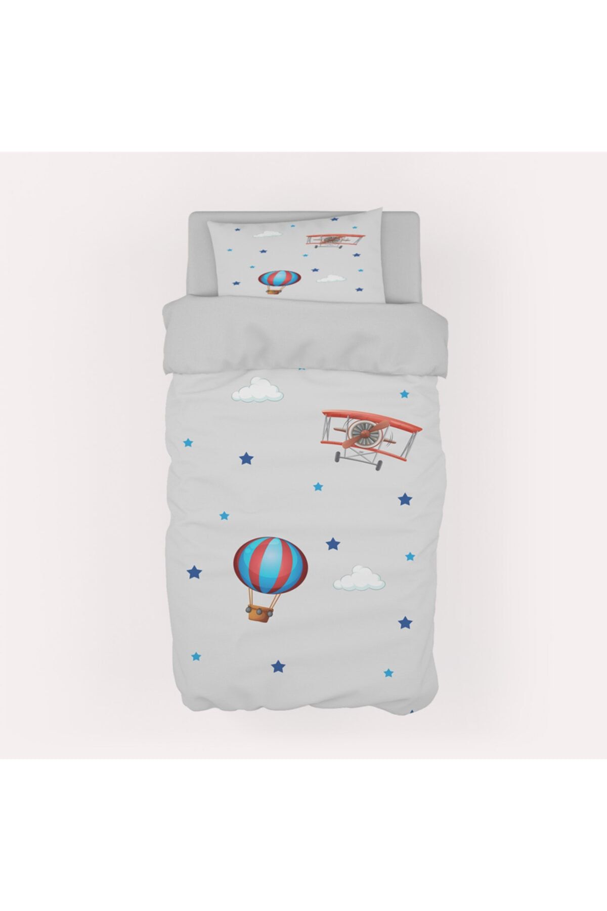 RONNA HOME Bebek Ve Çocuk Odası Uçak Ve Uçan Balon Desenli Nevresim Takımı Rnncnt-008
