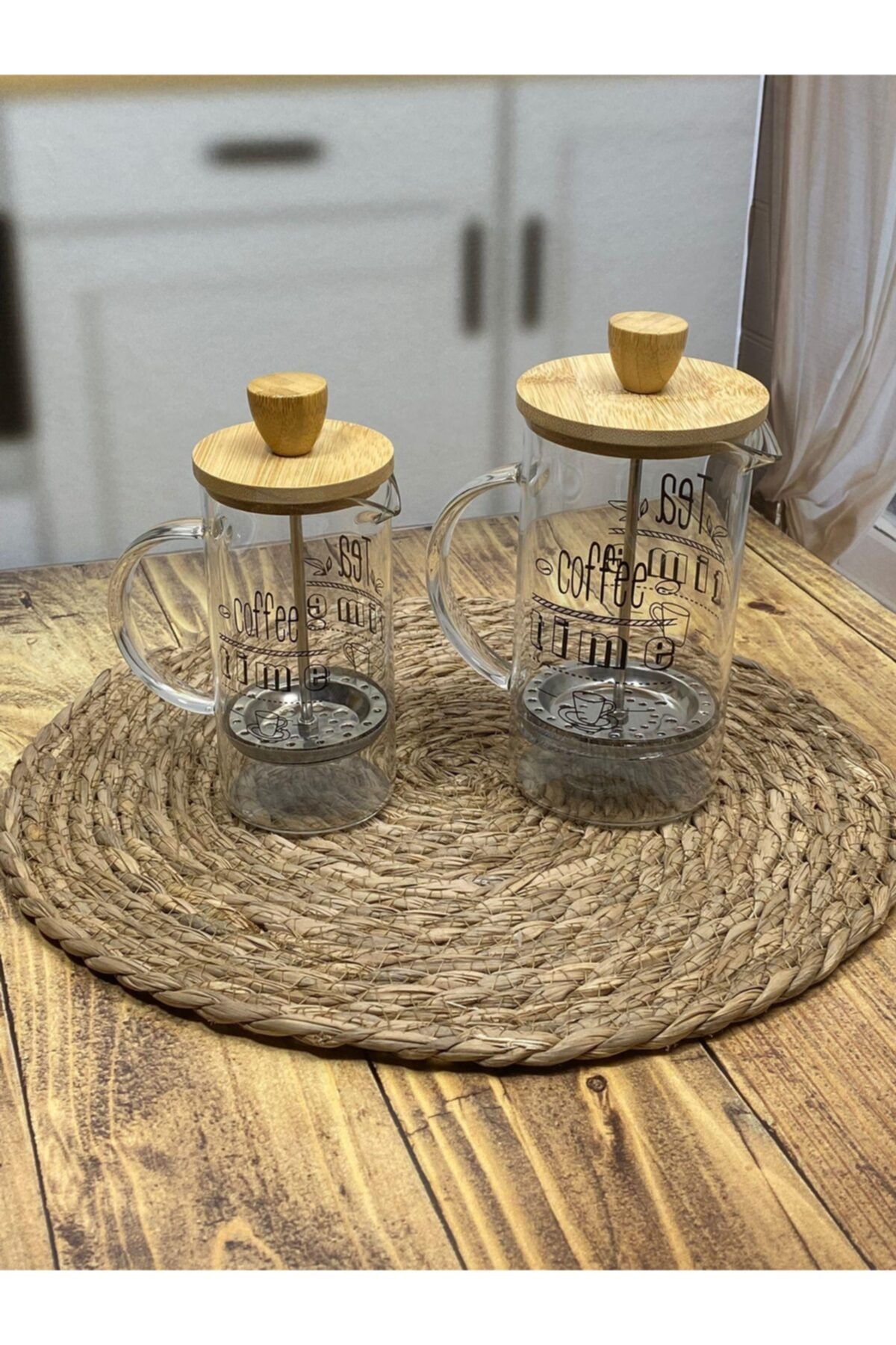 Tabivar French Press Kahve Bitki Demliği 2 Li Bambulu 650 350 Ml