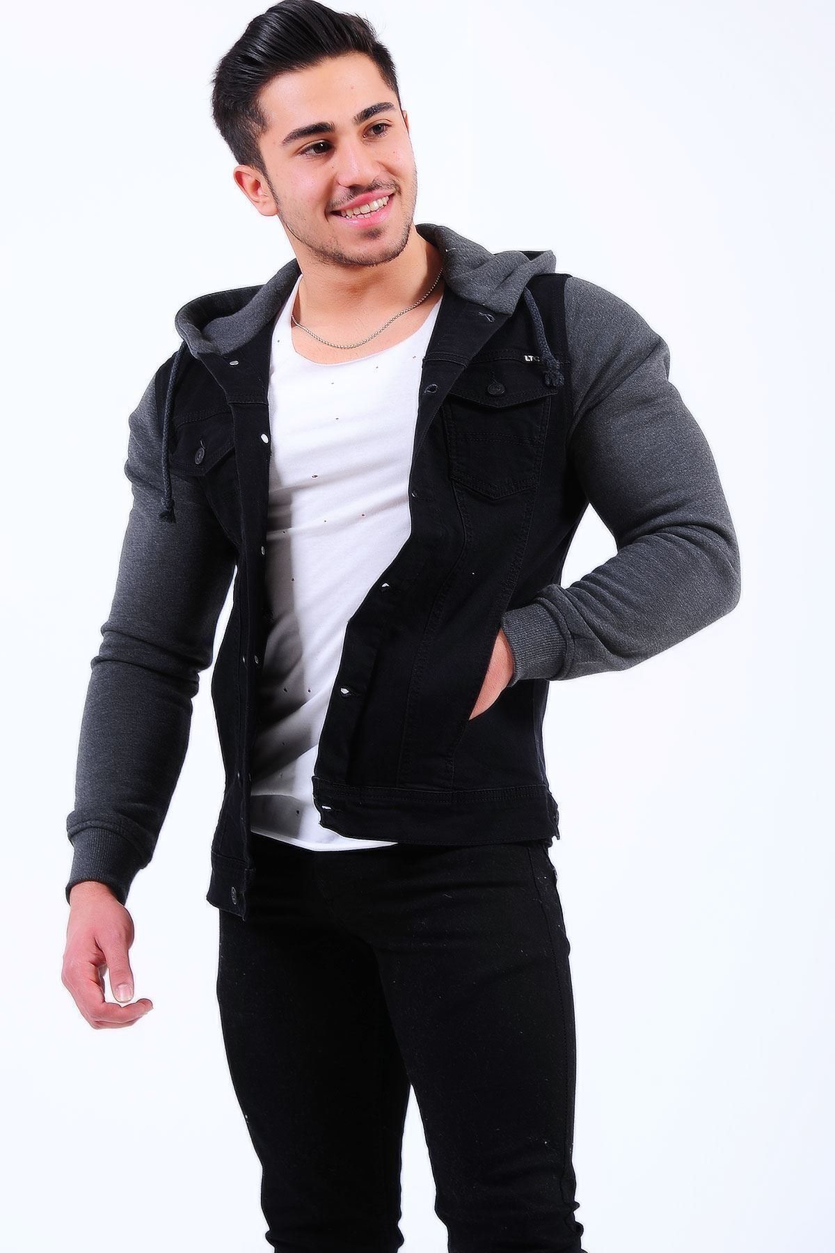 LTC Jeans Erkek Siyah Kol Füme Polar Kot Ceket