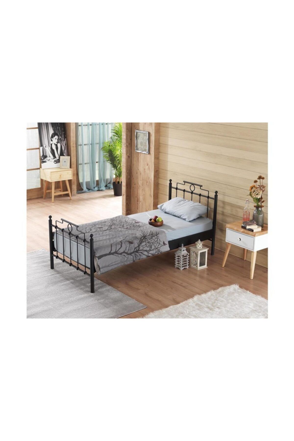Vivense Unimet Hatkus Tek Kişilik Metal Karyola Siyah 120x200