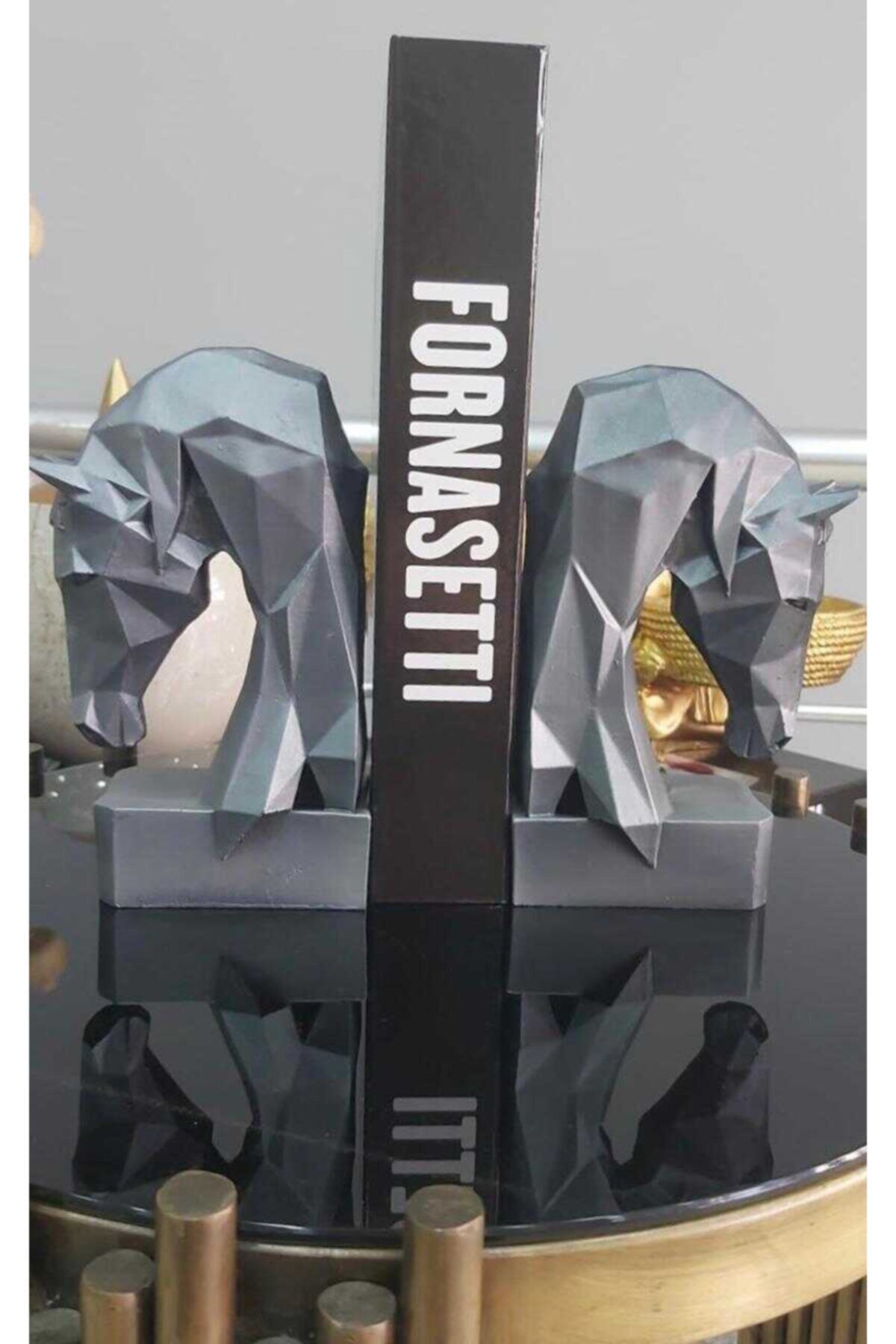 Mirsa Global Kitap Tutucu Kübik At Figürlü 2 Li Antrasit ( Polyester)