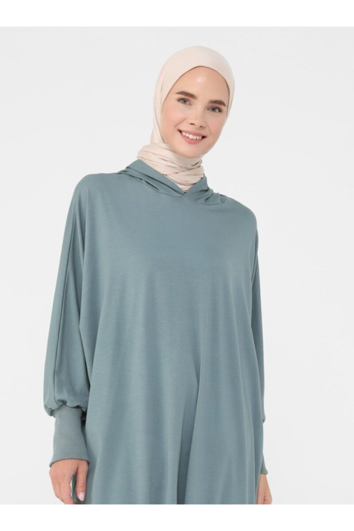 Refka Doğal Kumaşlı Kapüşonlu Tunik - Koyu Çağla - Basic