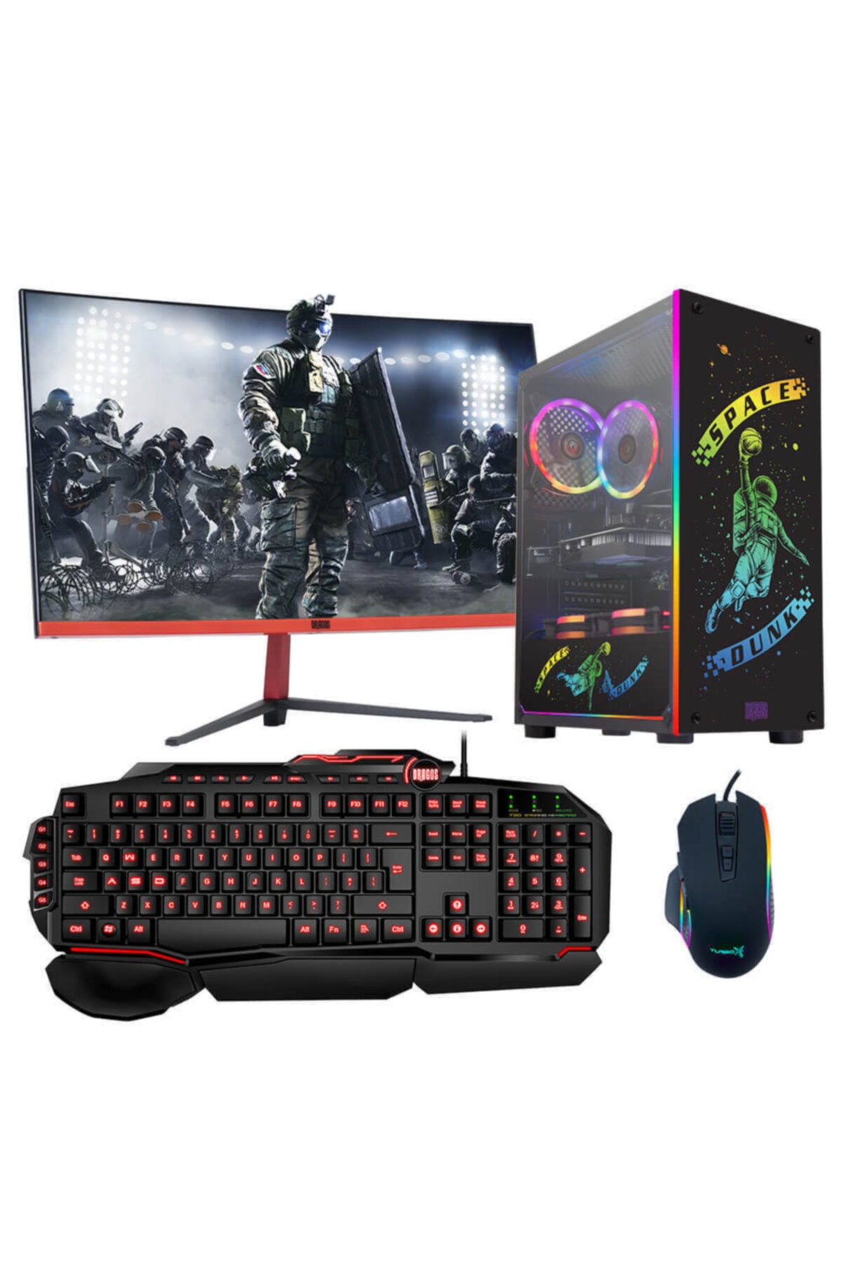 DRAGOS Drx851 I5 10400f 8gb Ram 256gb M.2 Nvme Ssd 4gb Rx550 23.6'' 165hz Curved Oyun Pc Bilgisayarı