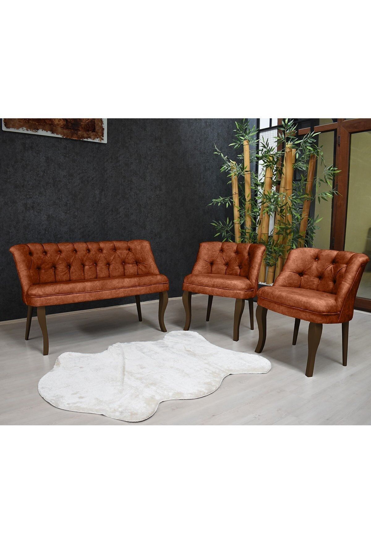 OPAL Koltuk Takımı Kiremit Turuncu Çay Seti Balkon Oturma Odası Mutfak Teras Ofis Dış Mekana Uygun 2+1+1