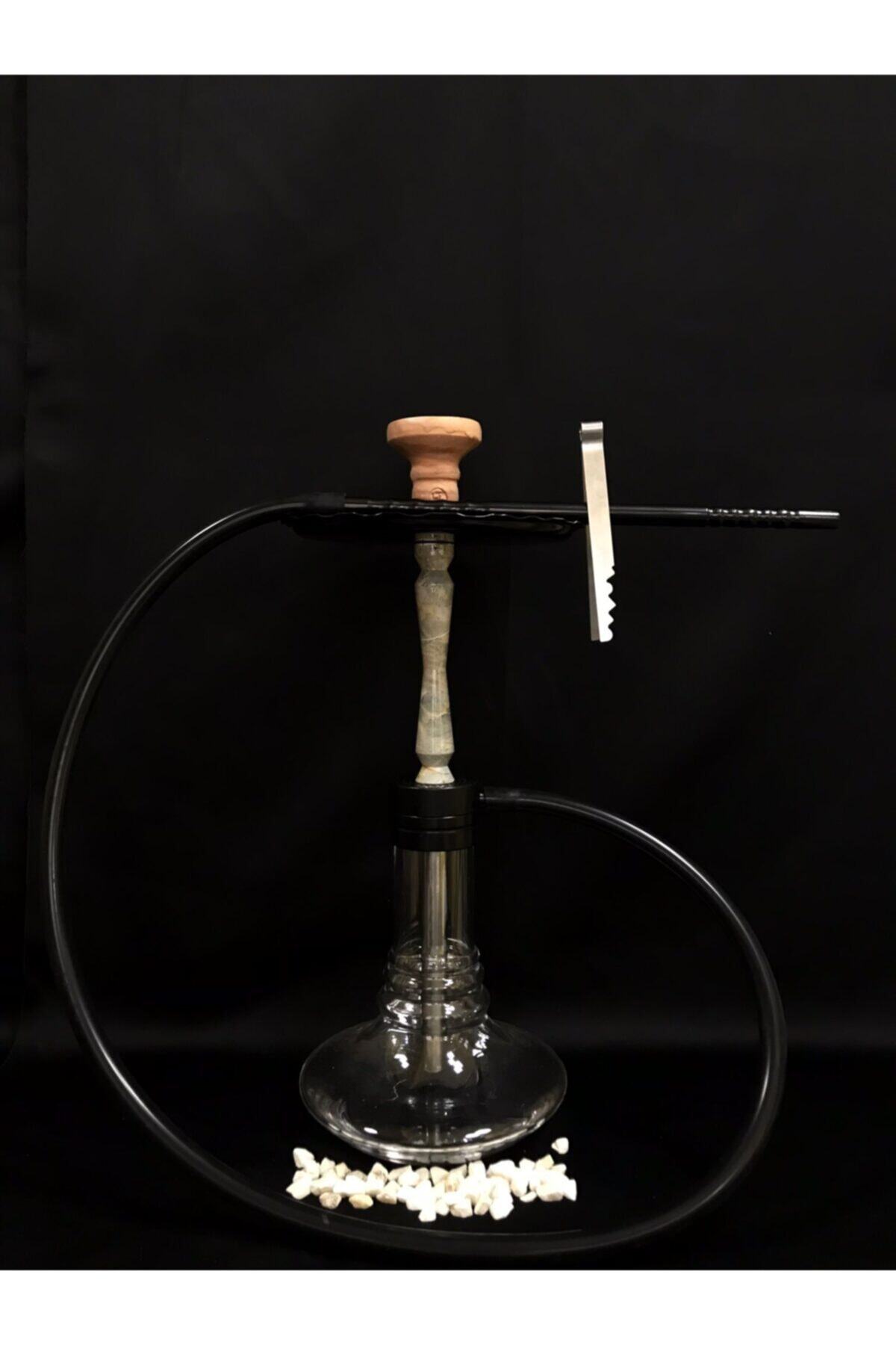ORJİN TOBACCO Nargile Takımı 46,5 Cm 4 Bilye Üstten Tahliyeli Çelik Borulu 2022 Dizayn Beyaz Mermer Renk Spor