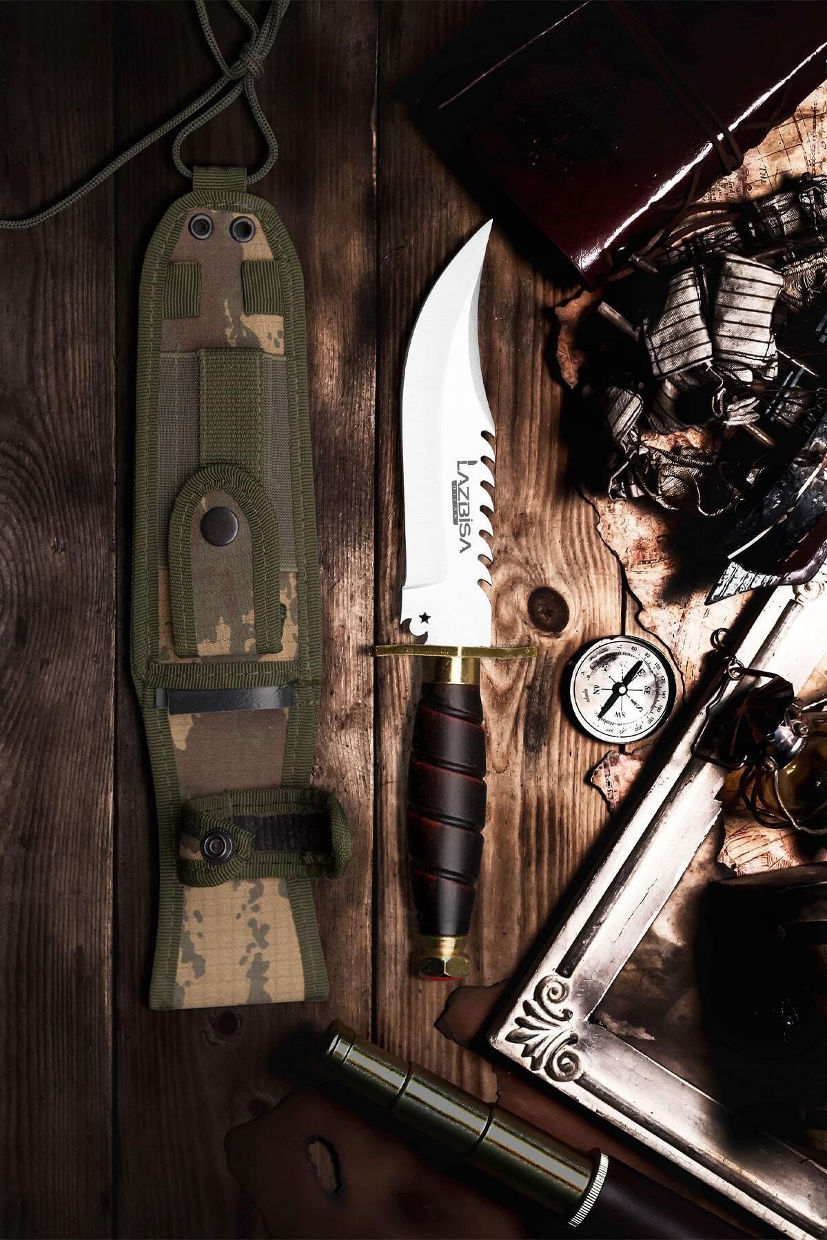 LAZBİSA Outdoor Bıçak Bıçağı Çakı Ay Yıldız Kamp Bıçağı Kılıf Hediyeli ( 28,5 Cm )