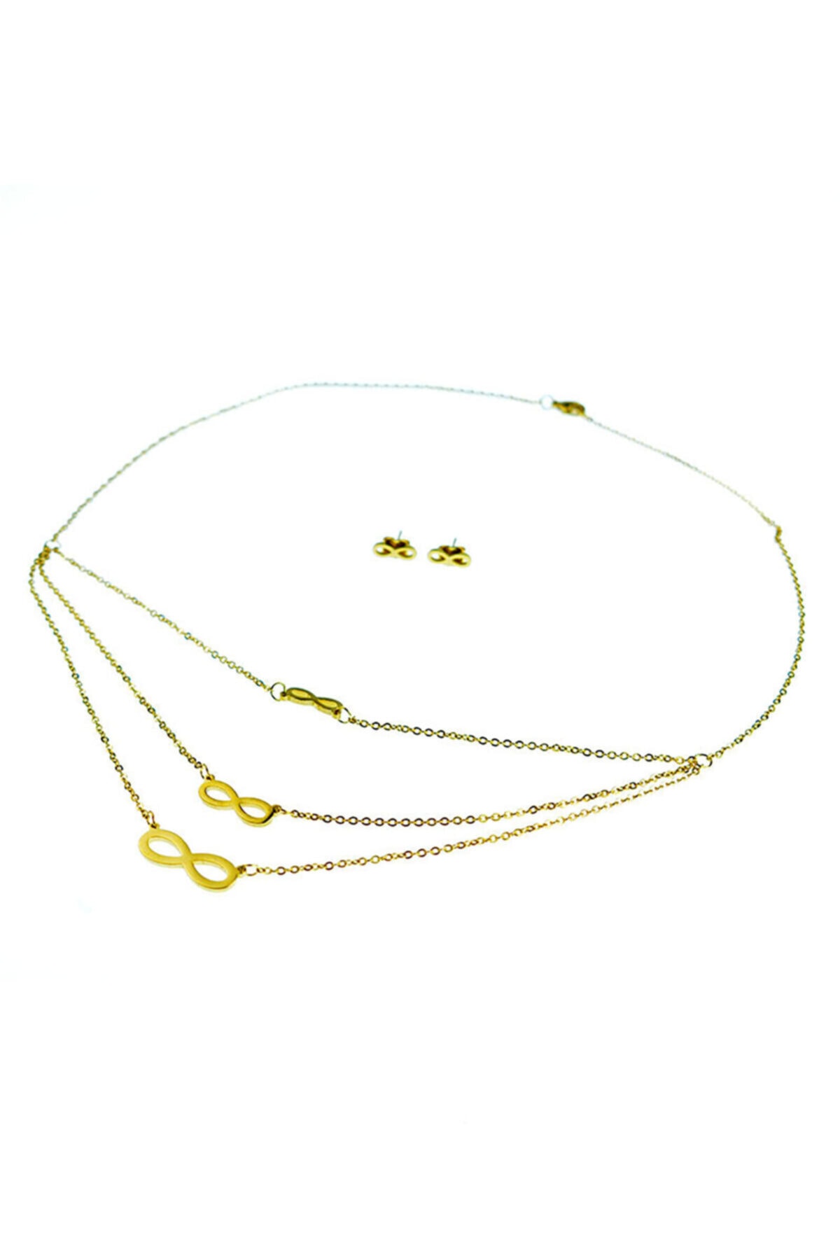 MSDT Sonsuzluk Altın Rengi Kadın Çelik Kolye Küpe Set