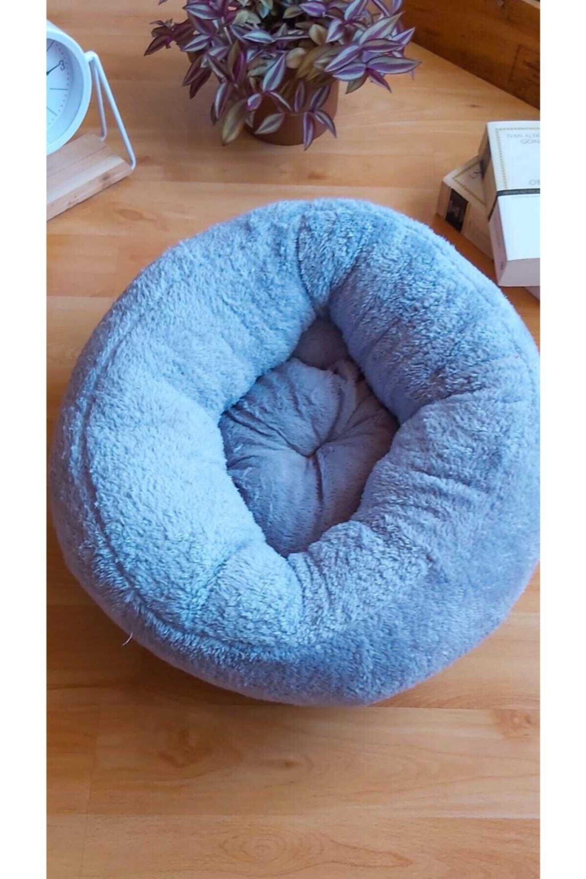 BE ACTİVE Ponchik Peluş Kedi Köpek Yatağı Mavi Simit Kedi