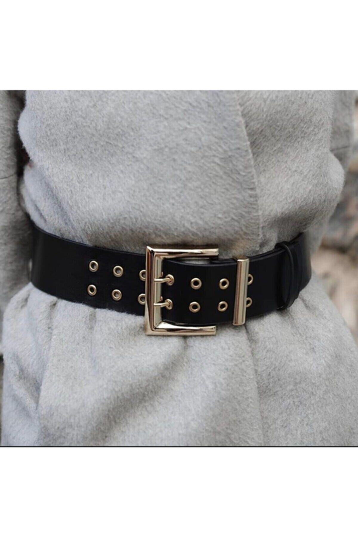 MARQUE SOSYETHEPAZARI Kadın Siyah Geniş Kuş Gözü Kemer