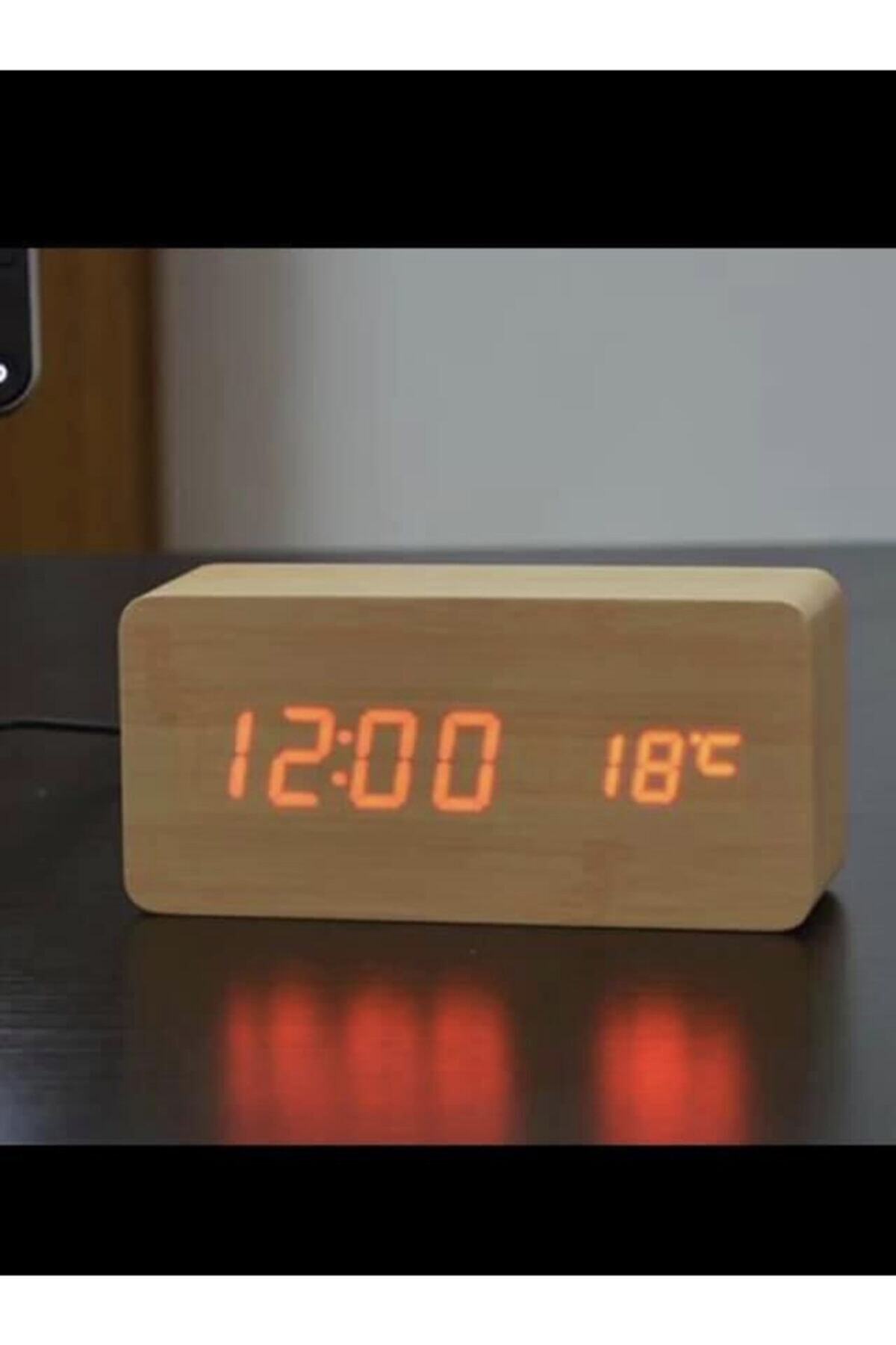 COMMES Alarmlı Dereceli Ahşap Dijital Masa Saati