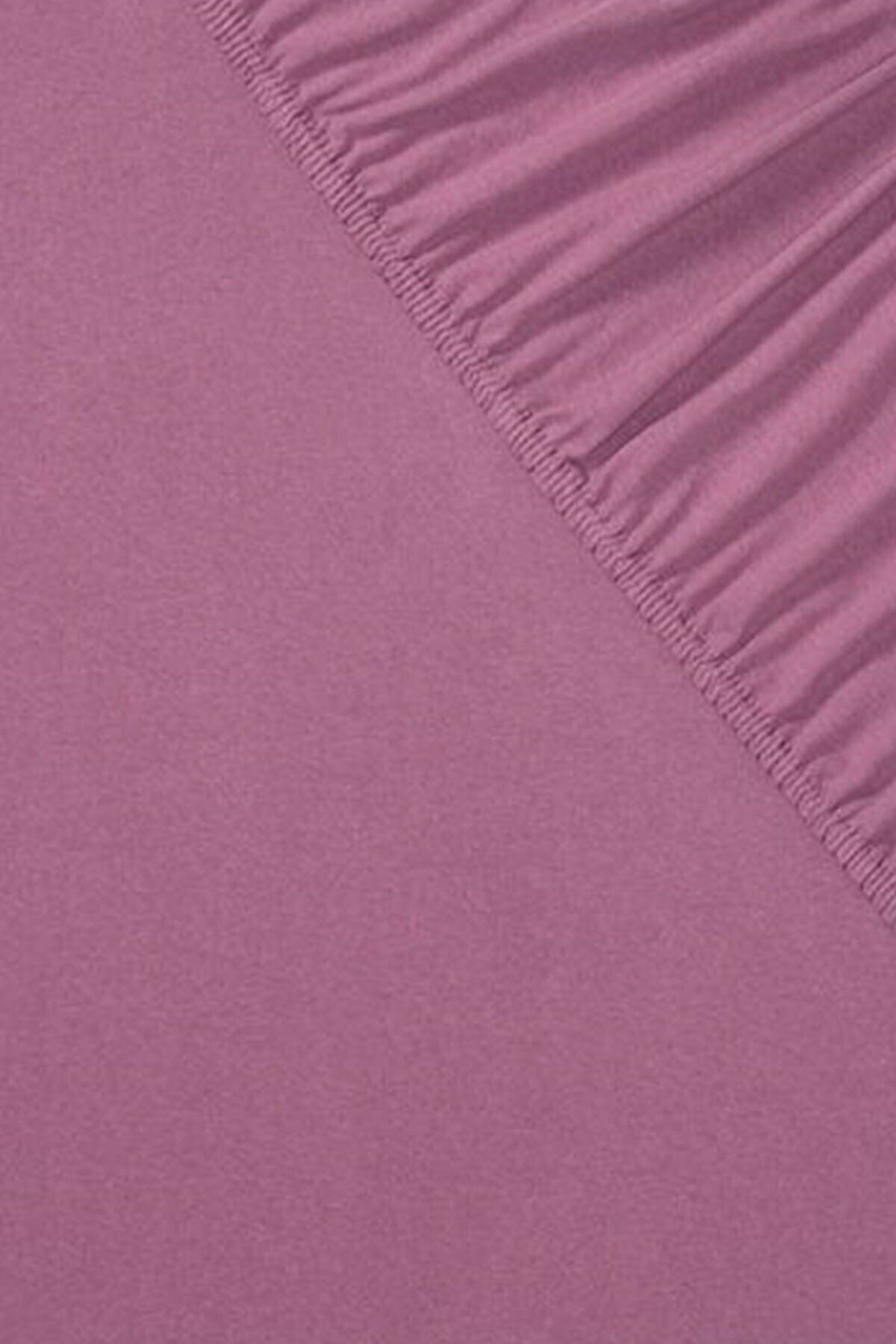 JUNG 180x200 Cm Battal Çift Kişilik Pamuklu Penye Kumaş Düz Renk Fitted Penye Lastikli Çarşaf Yastık Yok