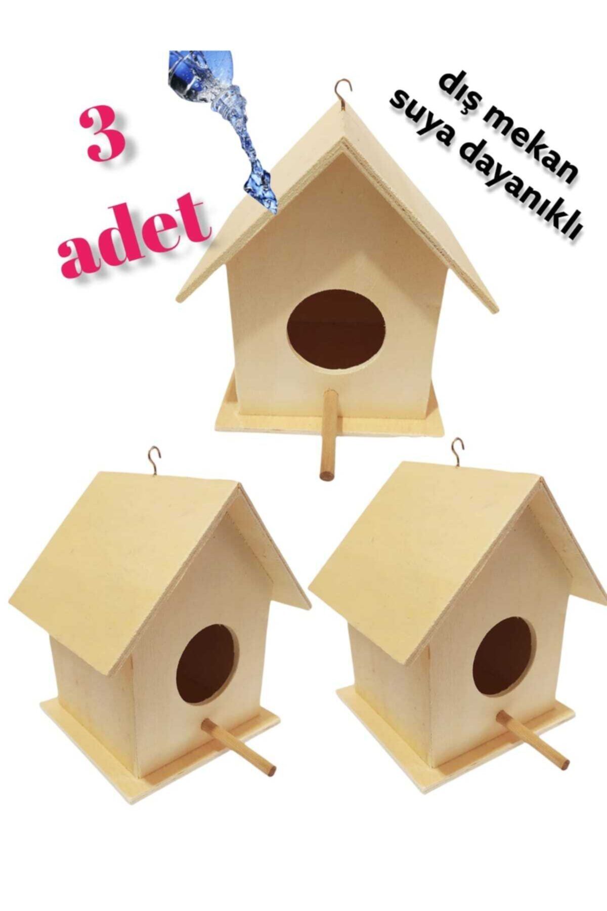 naturalife Ahşap Kuş Yuvası Dış Mekan Suya Dayanıklı Büyük Boy 3 Adet