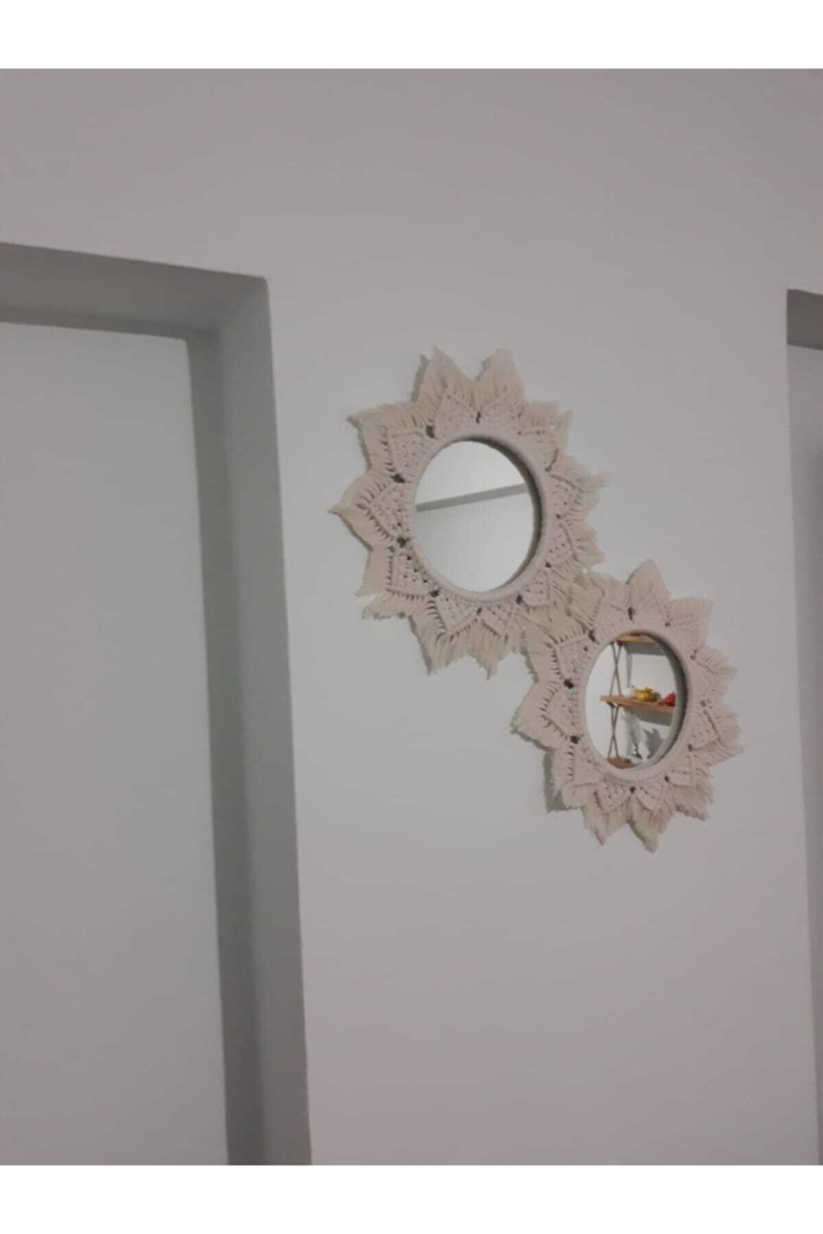 Aslan Home Aynalı Duvar Süsü (2 Li Ekru)