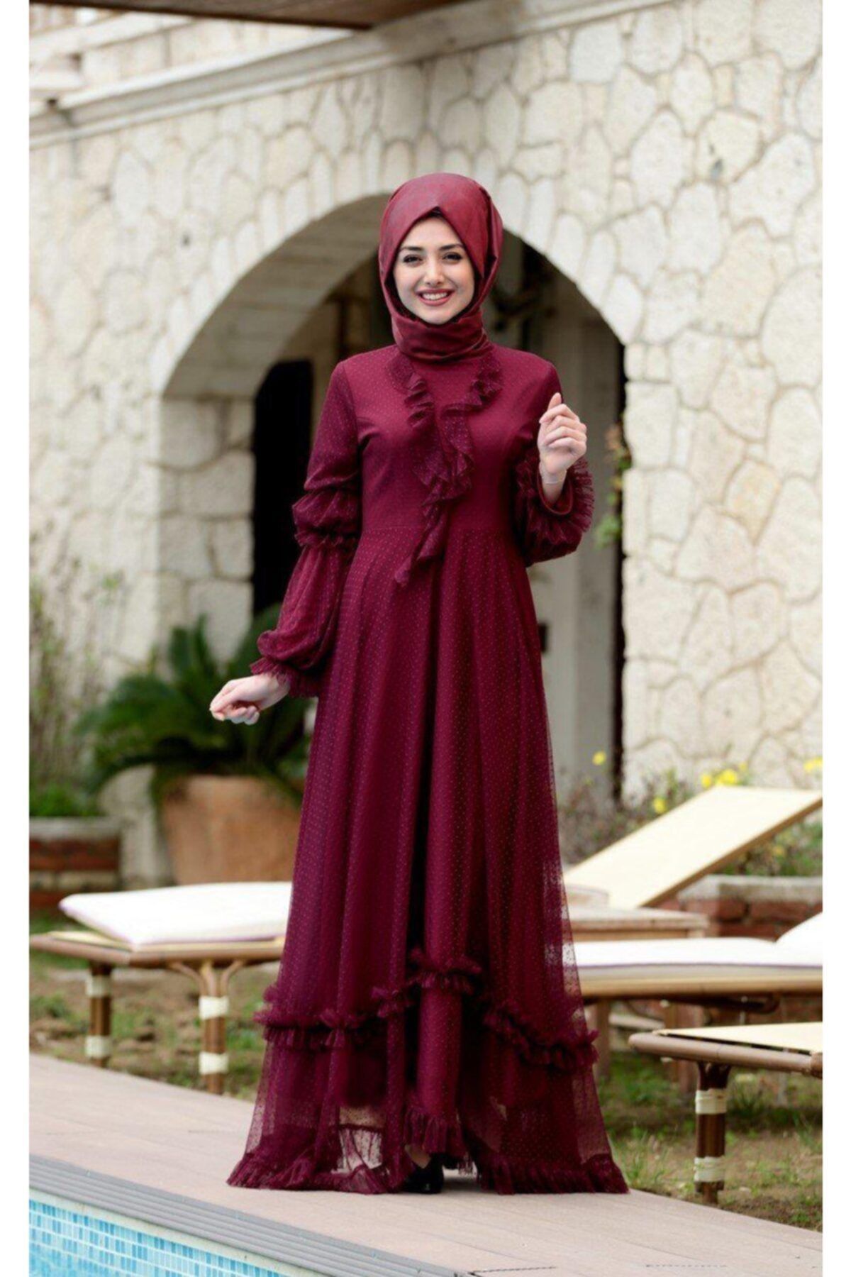 Ahunare Petek Elbise - Bordo