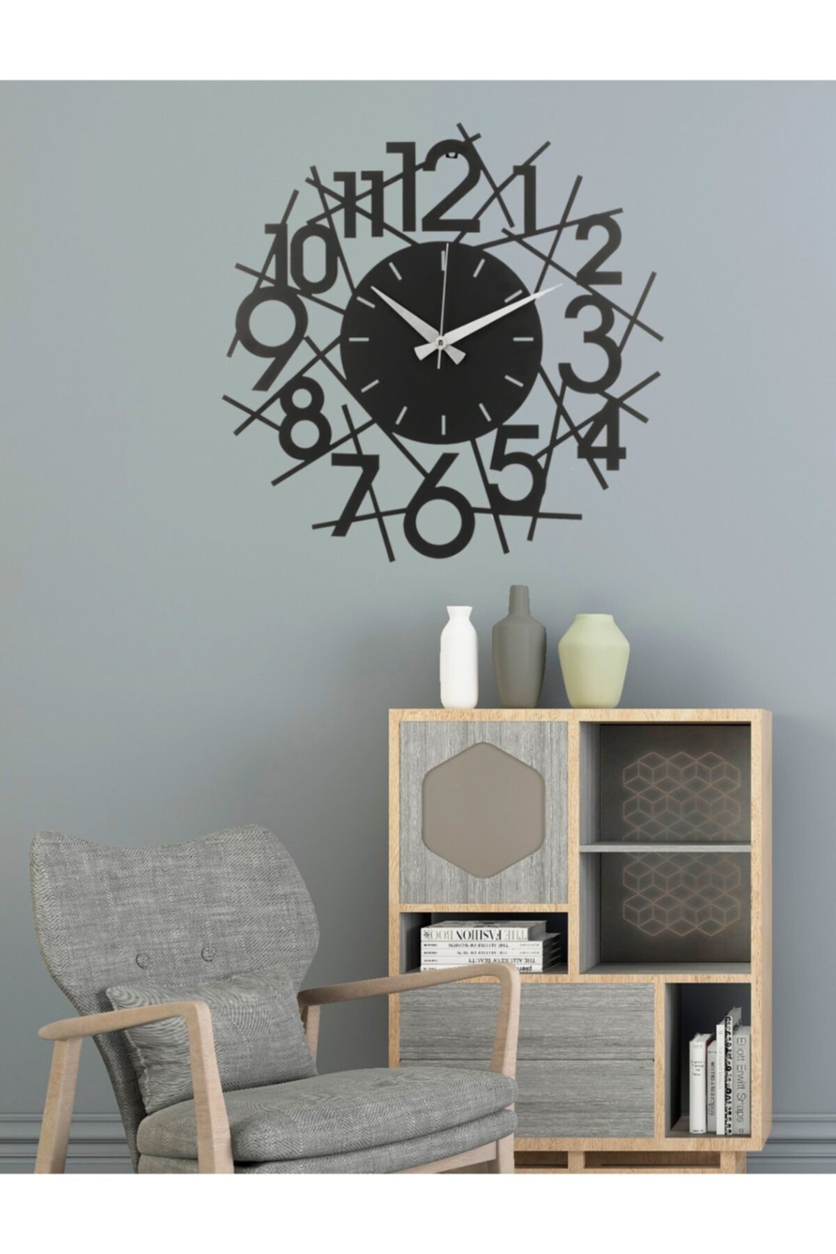 Myndos Art 61x61cm Metal Siyah Büyük Duvar Saati