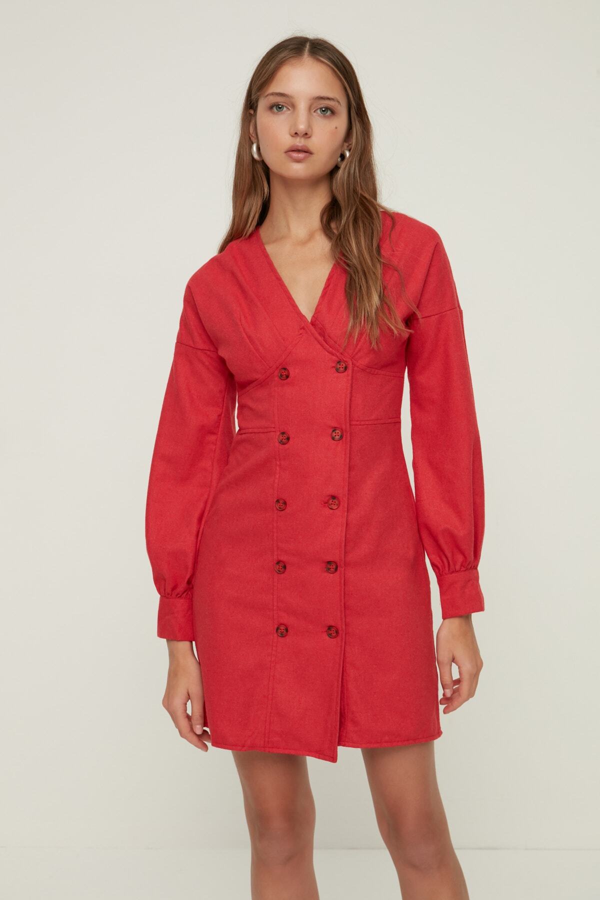 TRENDYOLMİLLA Bordo Ceket Elbise TWOAW22EL1736