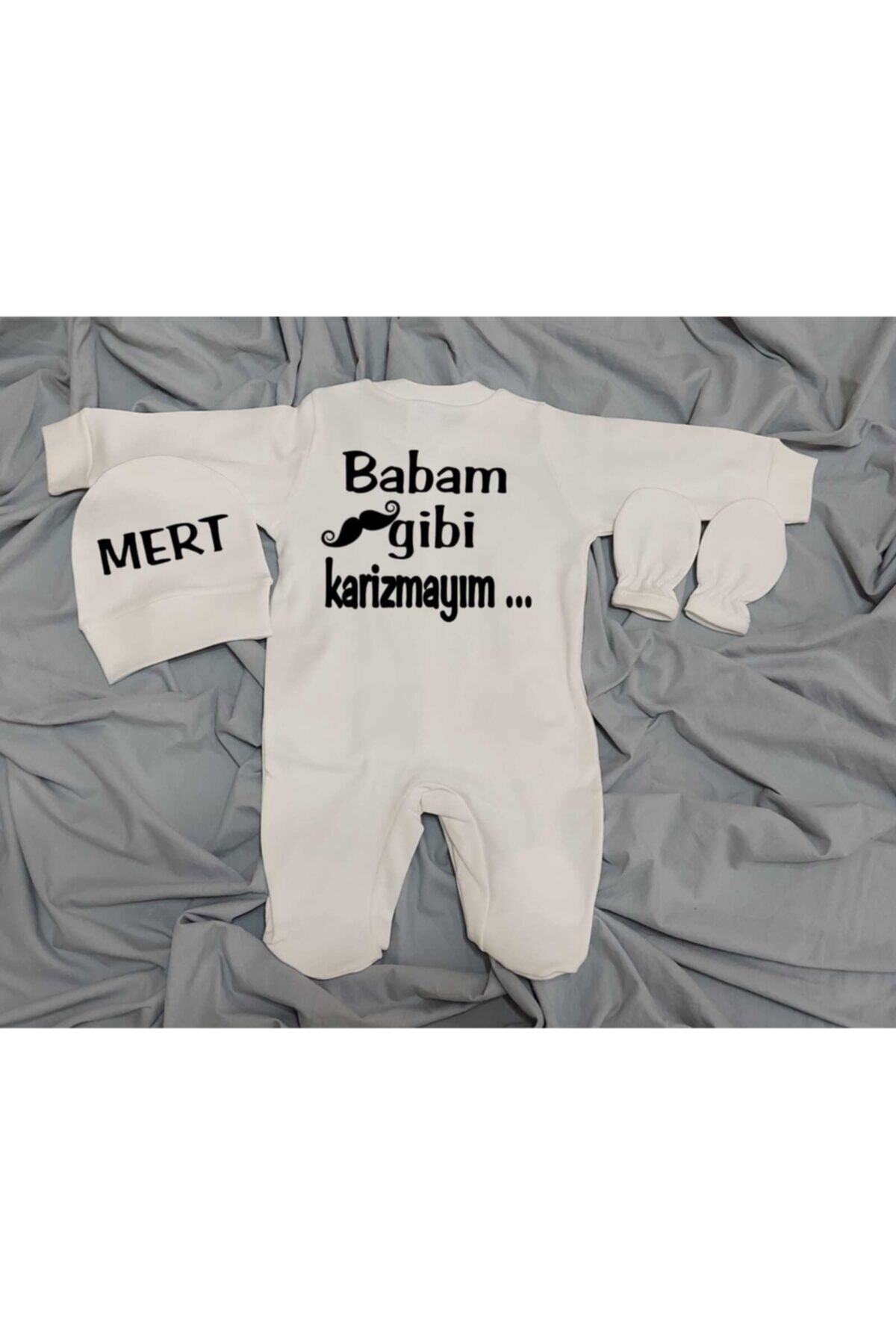 BY TUNA DESİGN Mert Isimli Baba Yazılı Bebek Tulum Baskılı