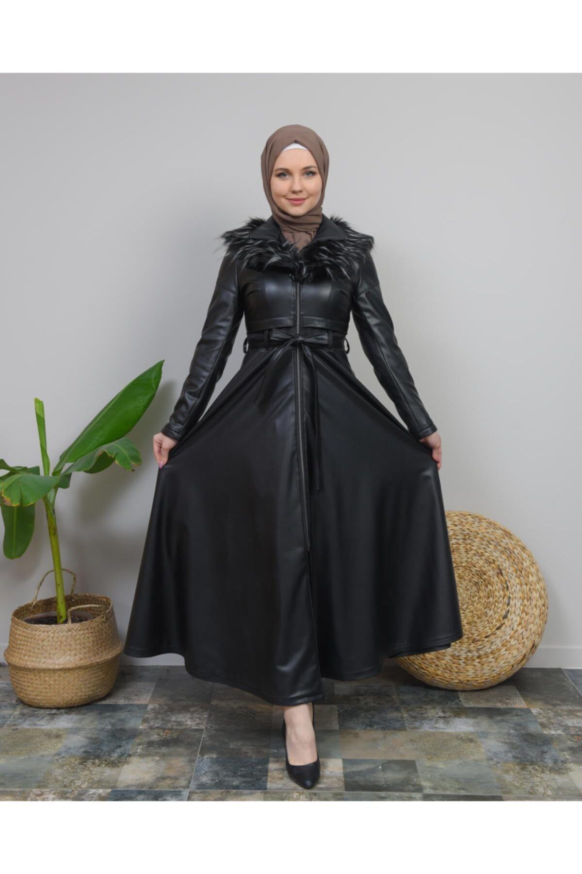 SHEHBA Modamix Kürklü Yaka Deri Kaban 4354