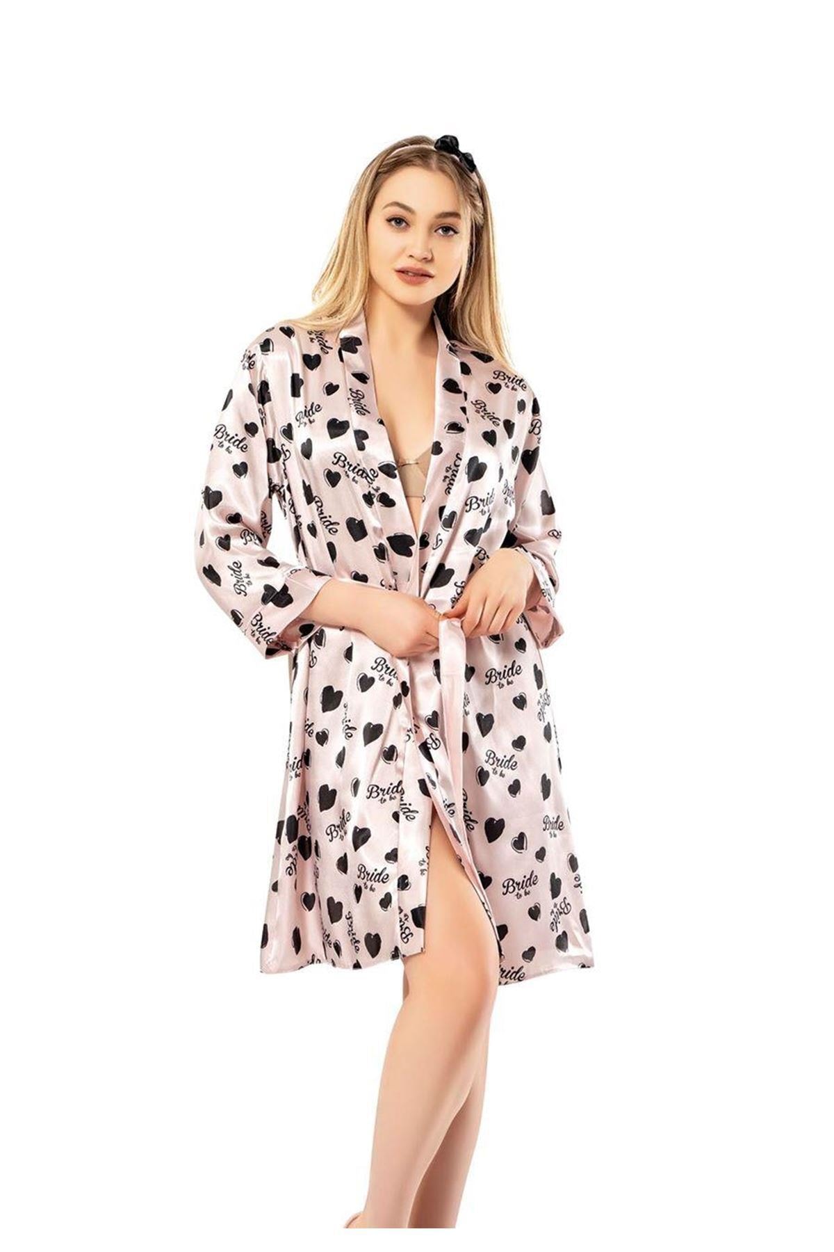 Madame Brave Kadın Pudra Bride Baskılı Sabahlık