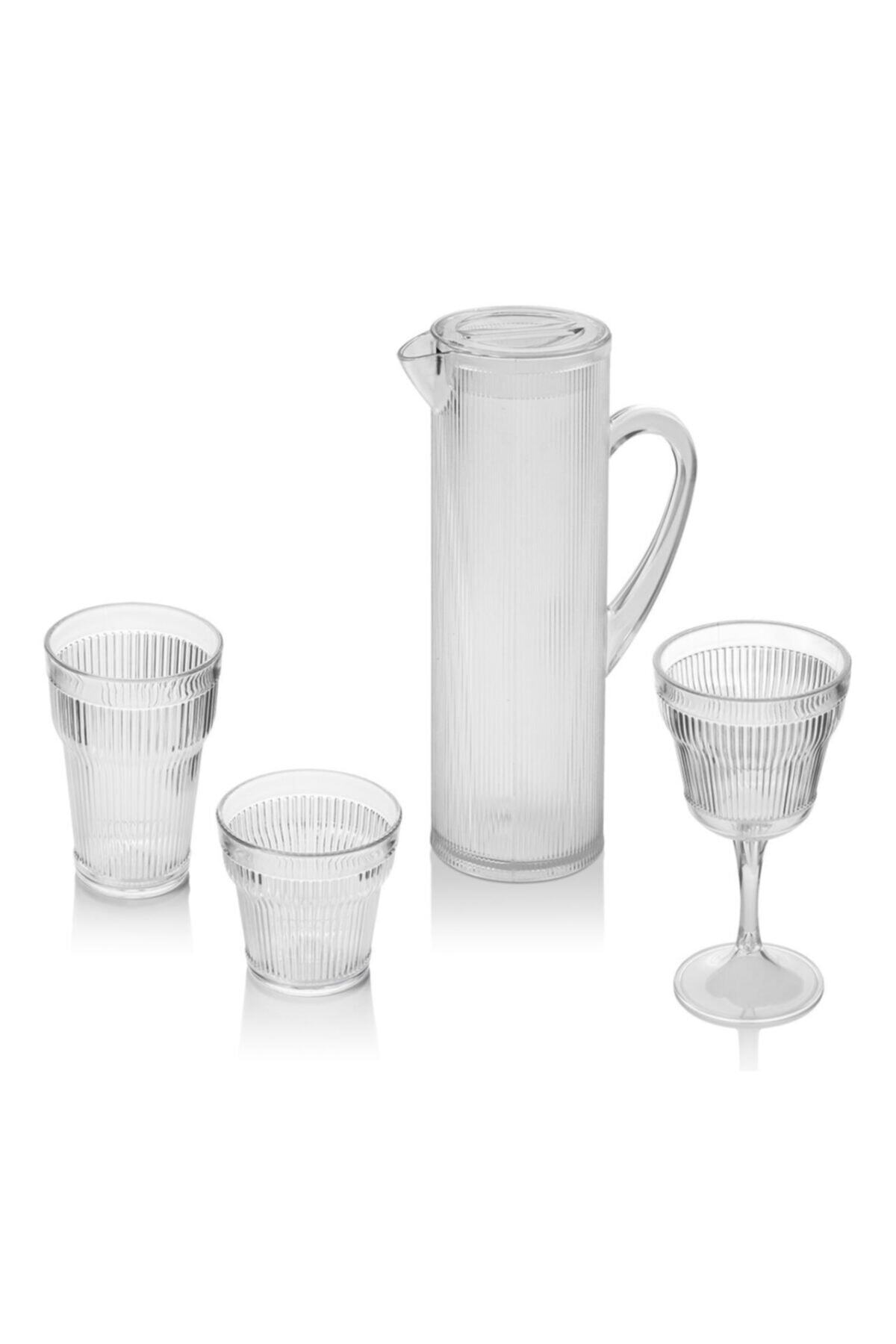 EW's Kitchenware Akrilik Barok Şeffaf 19 Parça Su Ve Meşrubat Seti