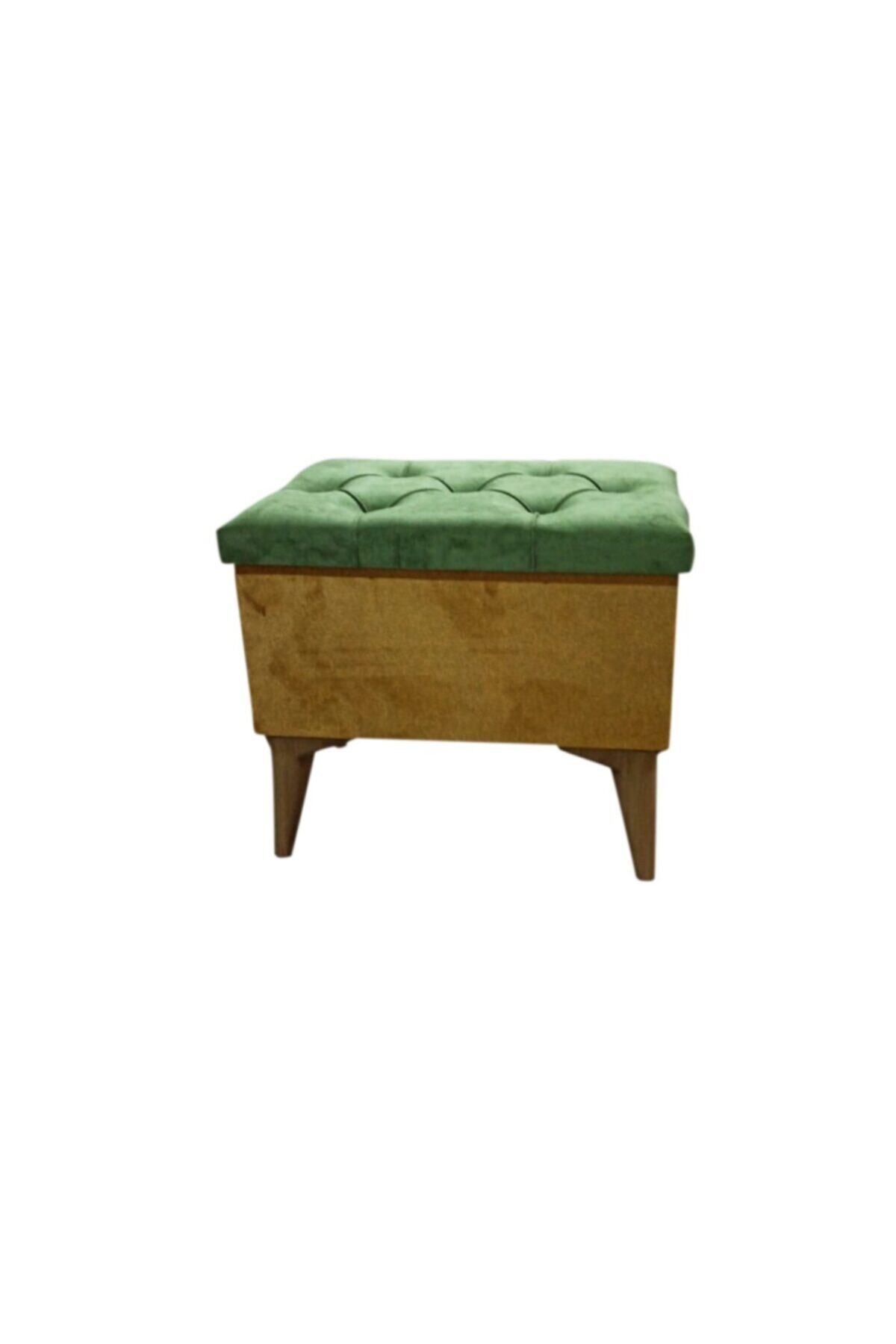 BALTACI MOBİLYA Sandıklı Ayak Ucu Puf Bench Koltuk Yazma Yeşmak Sandığı Sarı Yeşil 70x35