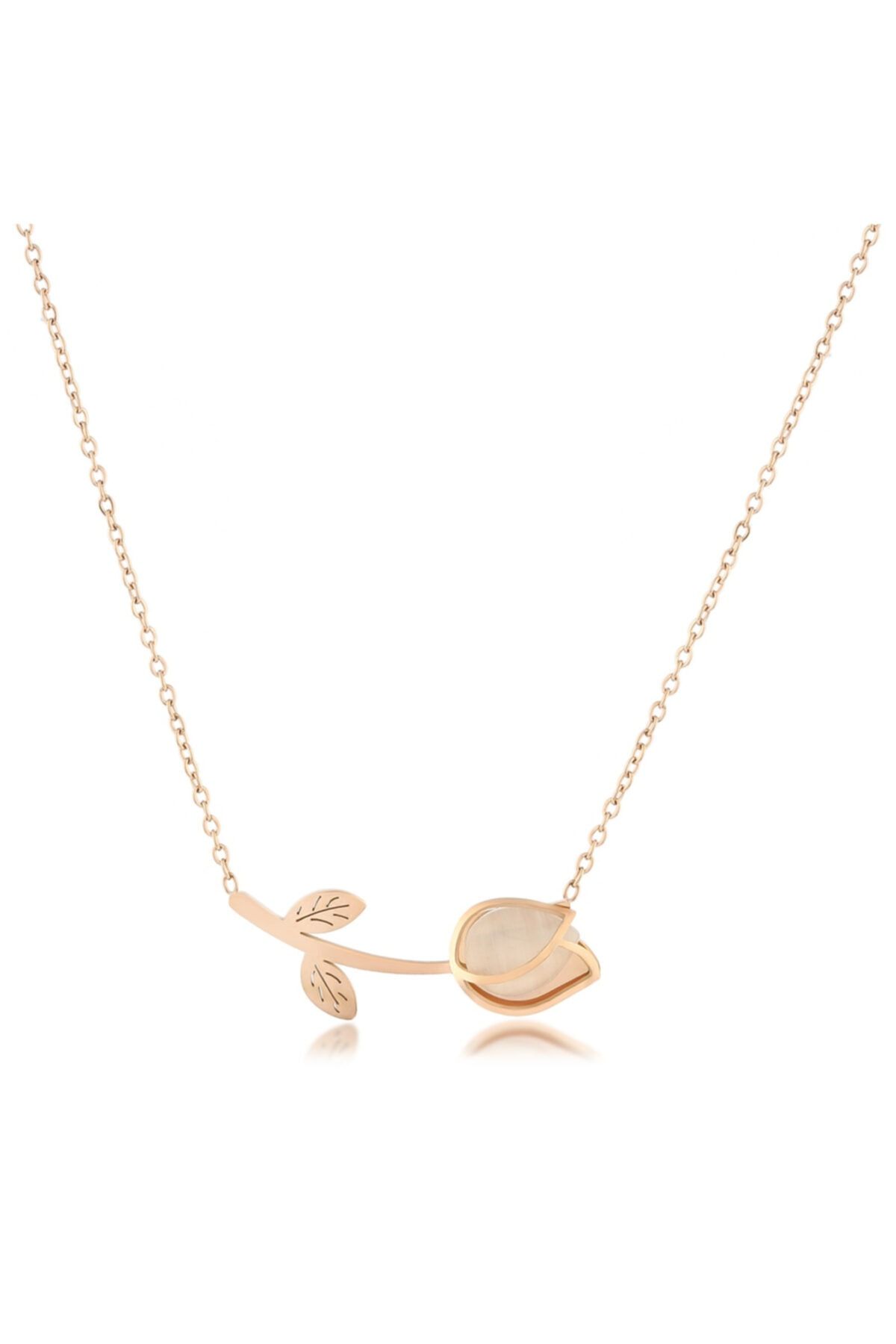 Lekka Design Lale Sedef Taşlı Rose Çelik Kolye