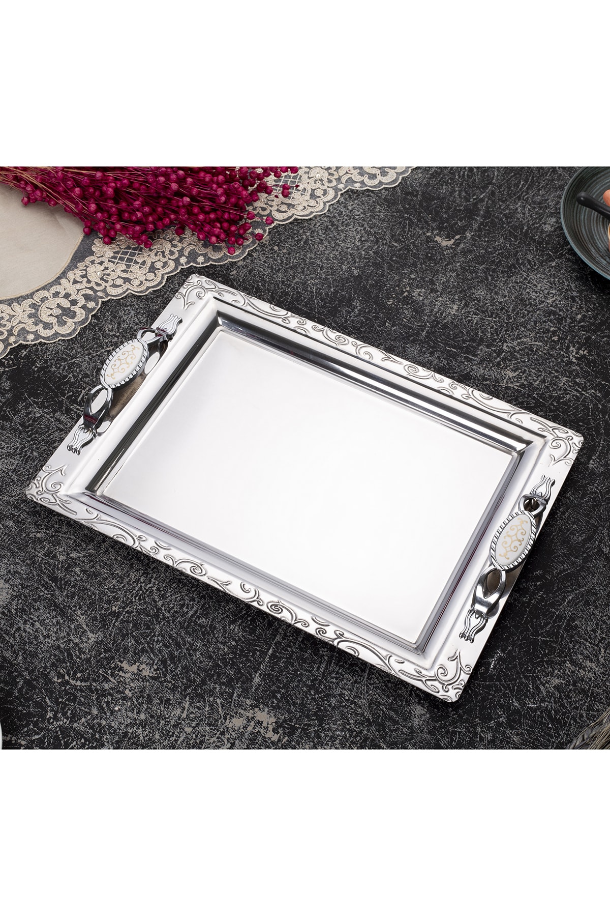 ÖZBURAK Çınar Lale Çay Ve Servis Tepsisi