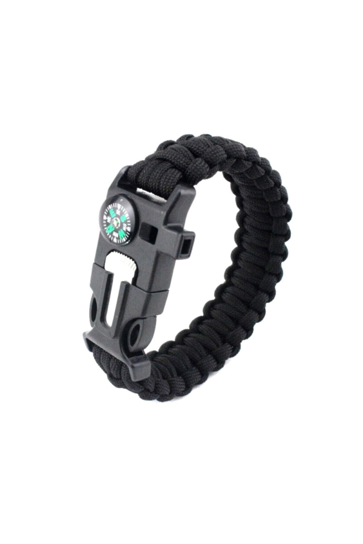 elifeoutdoor 9595 Pusulalı & Magnezyum Çubuklu Paracord Bileklik Siyah