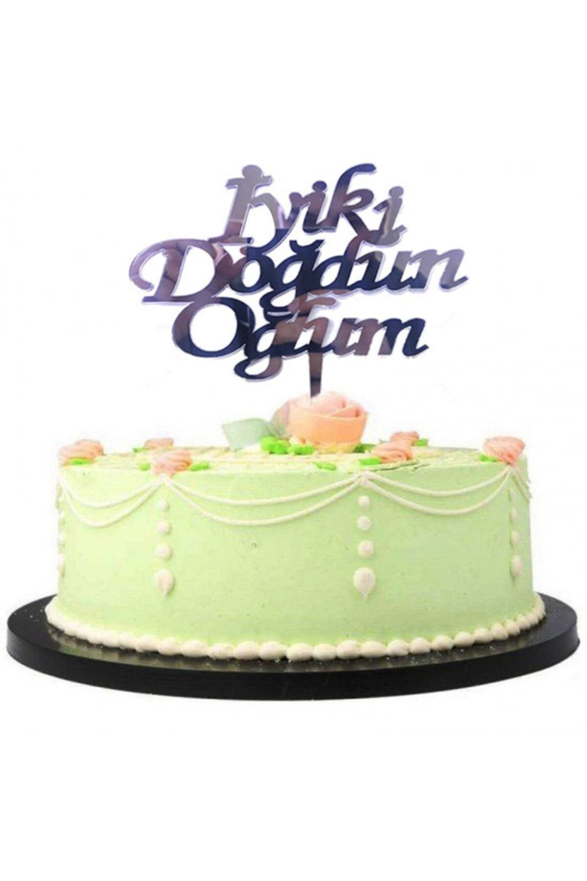 YAPRAKOUTLET Iyiki Doğdun Oğlum Yazılı Doğum Günü Partisi Pleksi Pasta Süsü Gümüş Renk