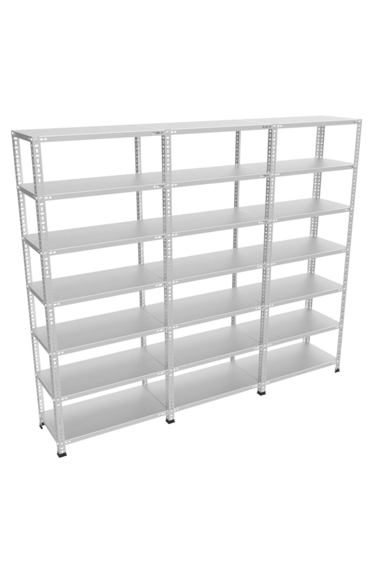 RafBurada 7 Katlı 3'lü Bitişik Galvaniz Çelik Raf.Depo,Dosya Raf 1.00 MM-43X93-200cm