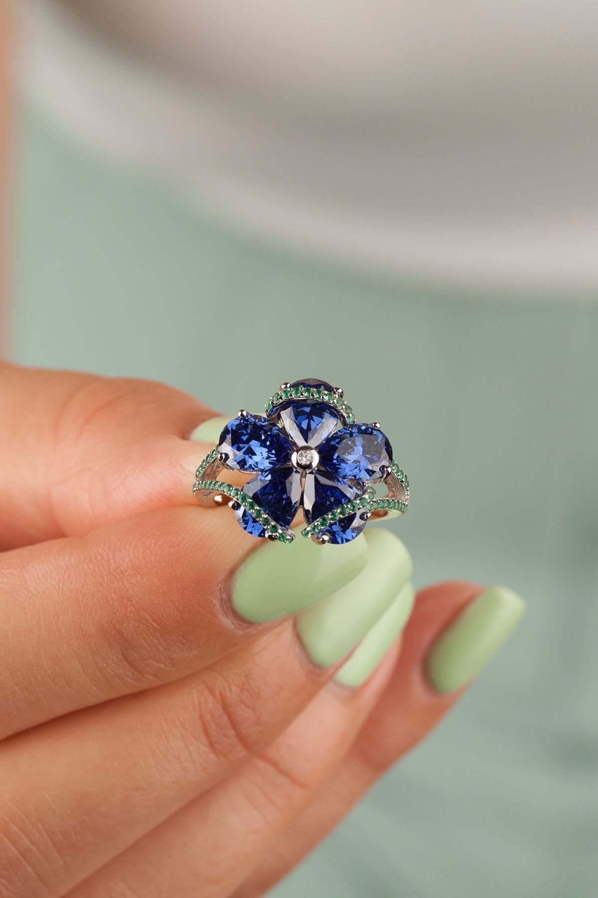 Sette Morganite Renkli Fancy Çiçek Figürlü Yüzük
