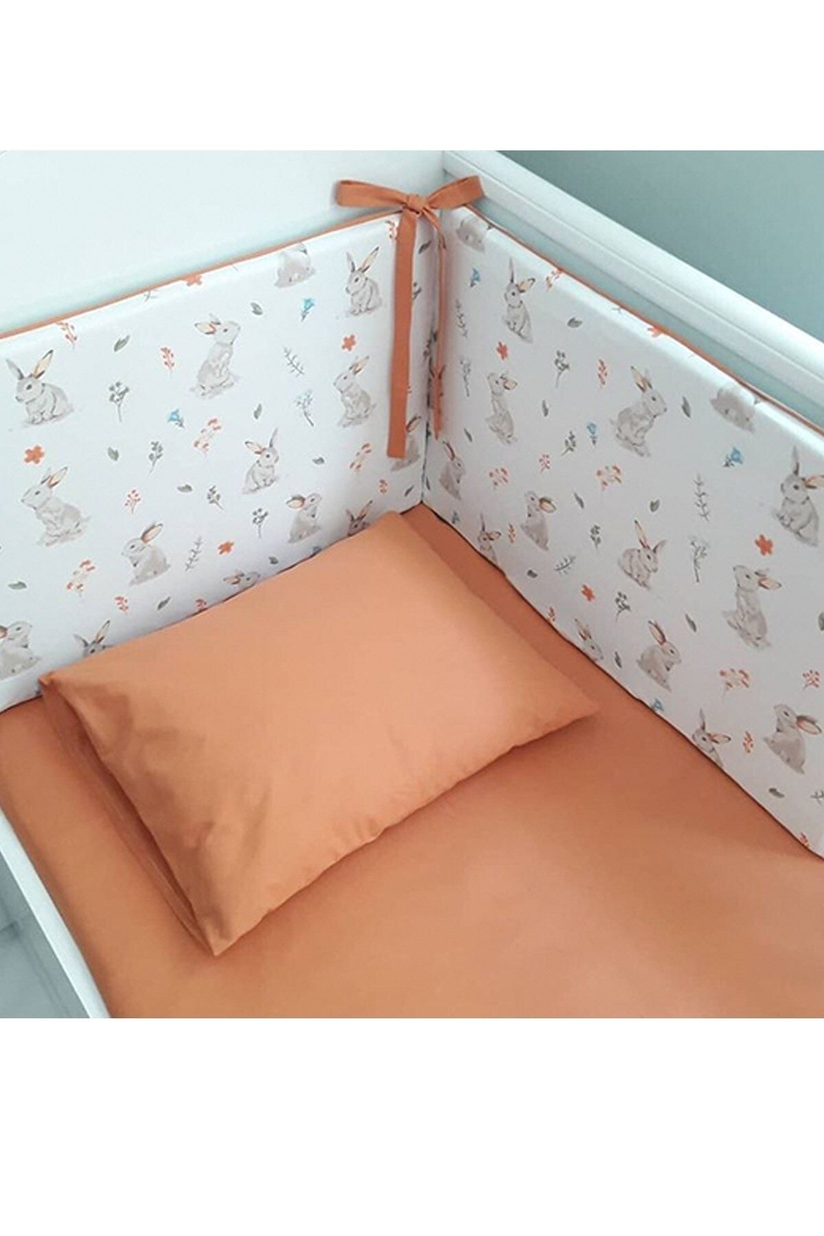 Jaju Baby Tavşan Desenli 80x130 Bebek Nevresim Takımı Ve Kenar Koruma Set