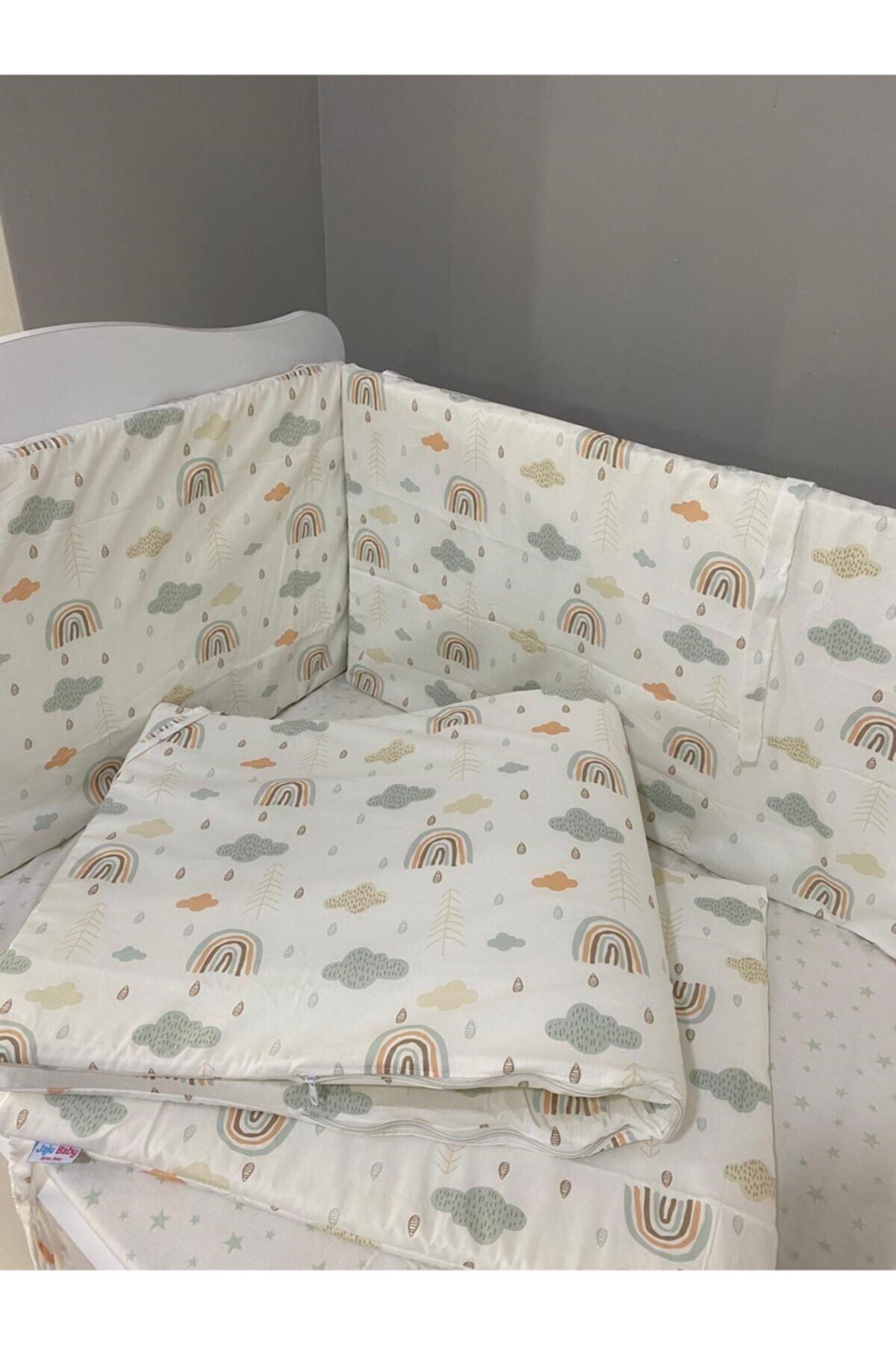 Jaju Baby Gökkuşağı Desenli 60x120 Beşik Kenar Koruma Özel Ölçü