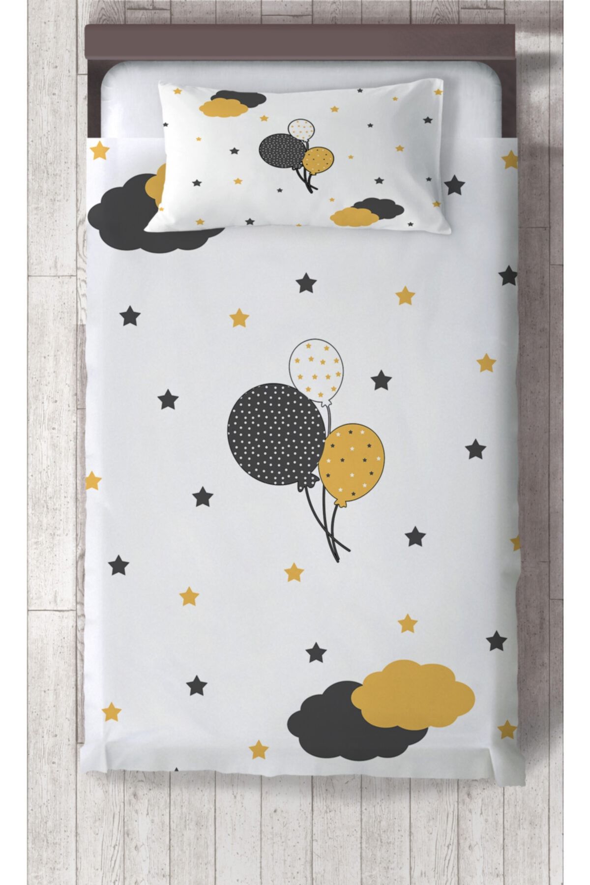 RONNA HOME Bebek Ve Çocuk Odası Yıldızlı Bulutlu Balonlu Yatak Örtüsü Rnncyo-002