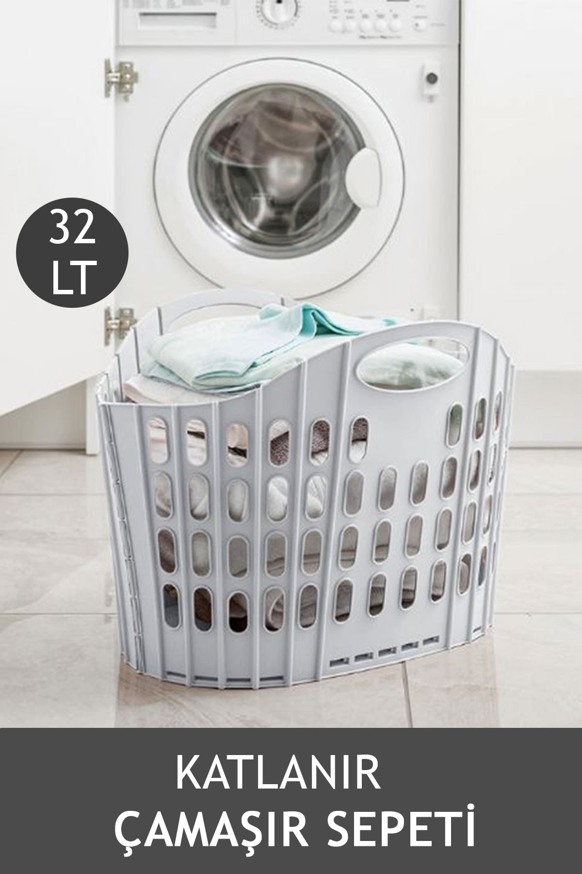 NRGS 32 Lt Katlanır Çamaşır Sepeti Beyaz